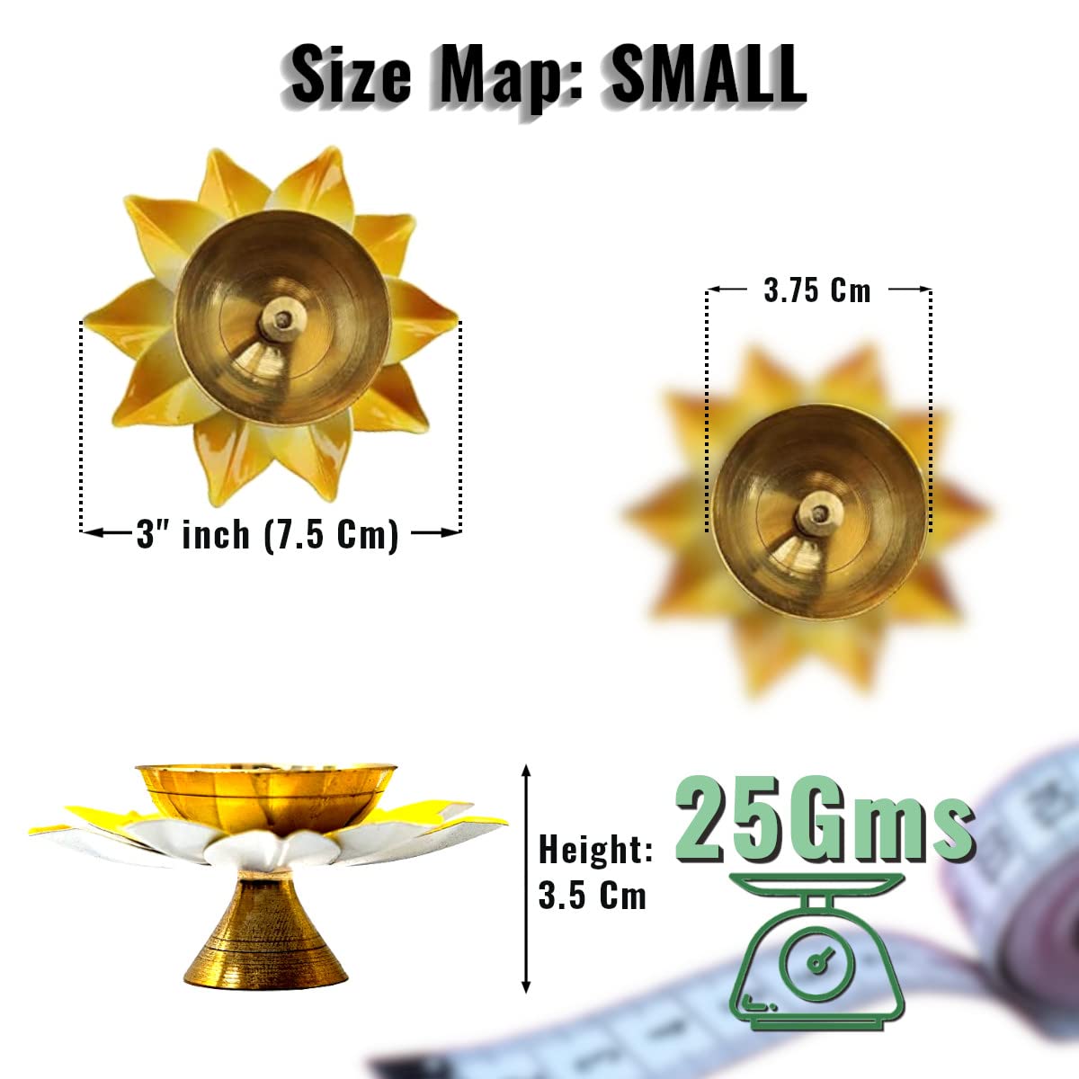 Lamina Set of 5BOX Lotus Shaped Small Brass Diya for Puja (6Diyas 3inch Multicolor Petals) Center Wick Holder Pital Akhand Deep