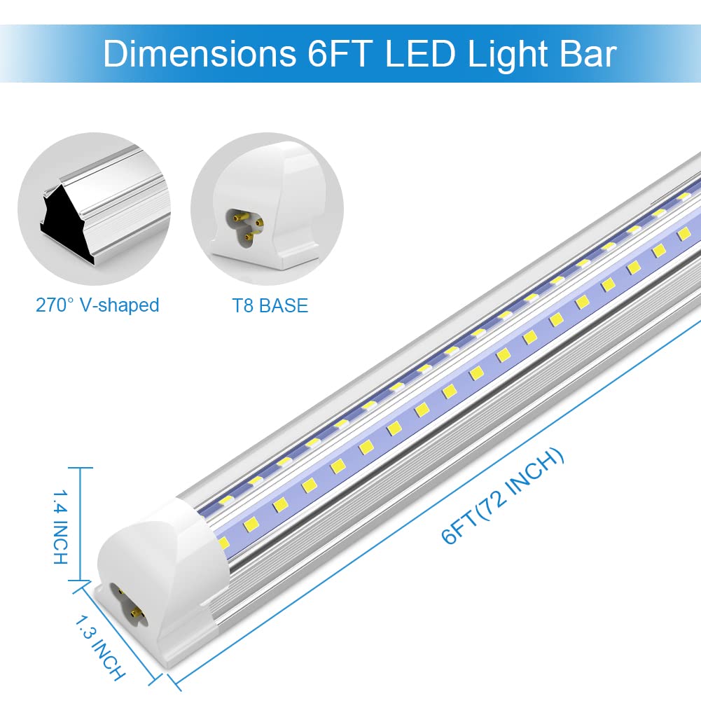 Shopled 6Ft Led Shop Light, 54W 7020Lm 6000K Cool White, Led Linkable Ceiling Lights T8 Led Tube Lights, V Shape, 6 Foot Led Sho
