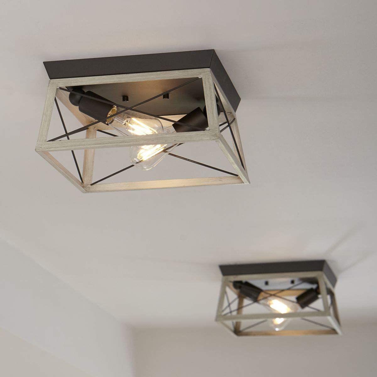 Progress Lighting Briarwood Collection Whitewashed Two-Light Farmhouse Flush Mount Ceiling Light, Graphite