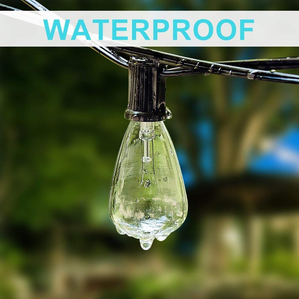 Couah Outdoor Patio String Lights, 10FT Edison Bulbs, Black, Includes 1 Extra Bulb, Ideal for Garden, Porch, Party, Deck, Yard