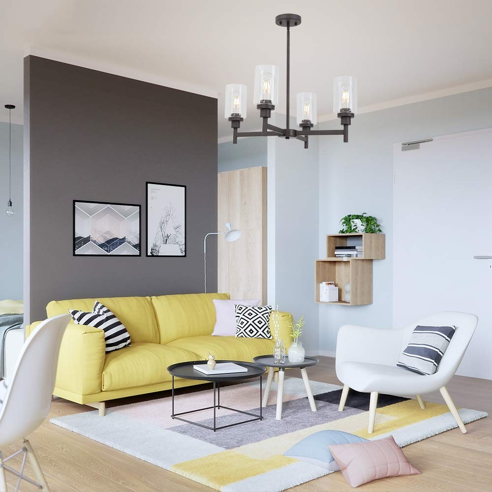 VINLUZ 4 Light Pendant Chandelier Modern Metal Lighting Oil Rubbed Bronze Industrial Ceiling Lighting Fixture for Dining Room Ki