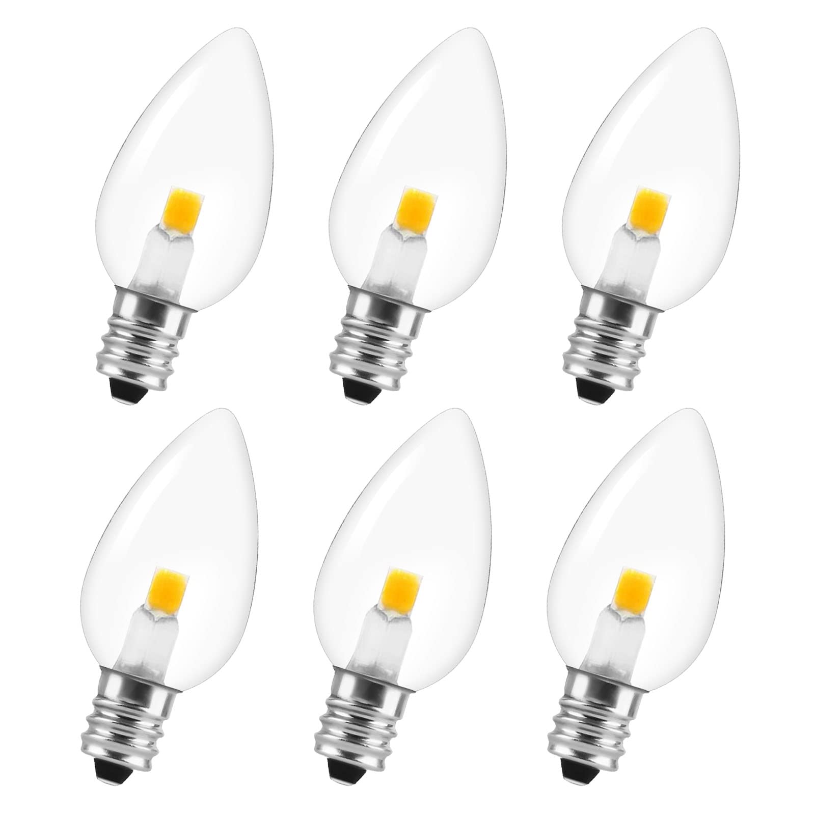 Visther C7 Led-Cob Night Light Bulbs, E12 Base Candelabra Replacement Bulb, Warm White String Light, 0.6W Equivalent 7W (6 Pack)