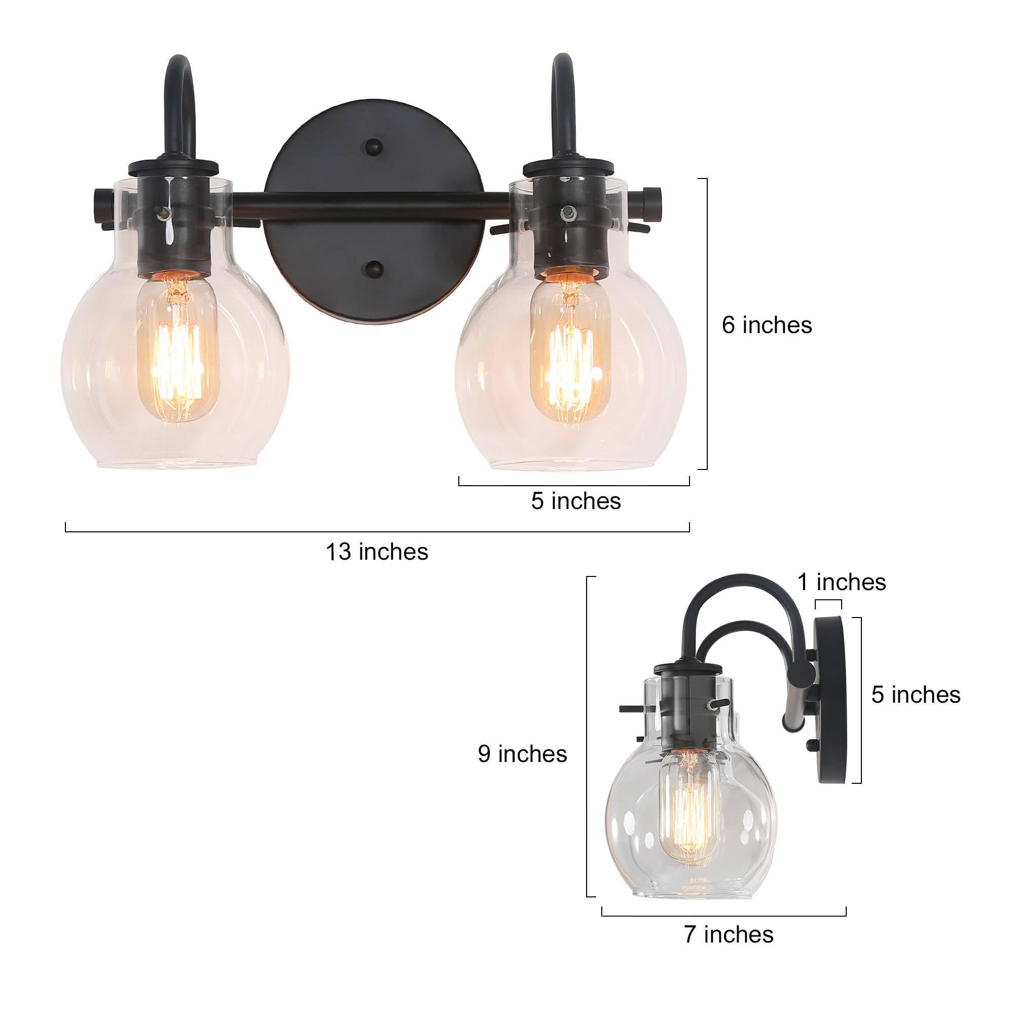 Ksana Black Bathroom Light Fixtures, 2-Light Modern Farmhouse Black Vanity Lights With Clear Glass Shade Over Mirror For Hallway