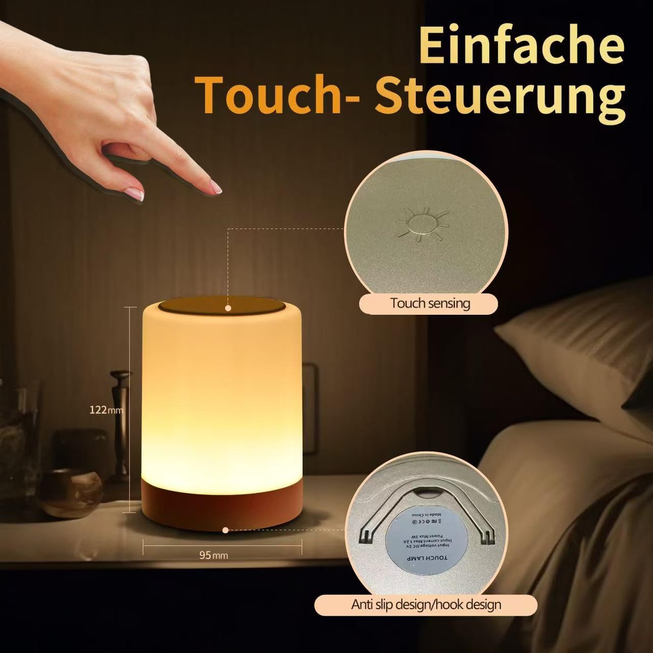 OORUN Touch Bedside Table Lamp, RGB Color Changing, Remote Control, Dimmable, 3.74inD x 3.74inW x 4.8inH, Gold, Model