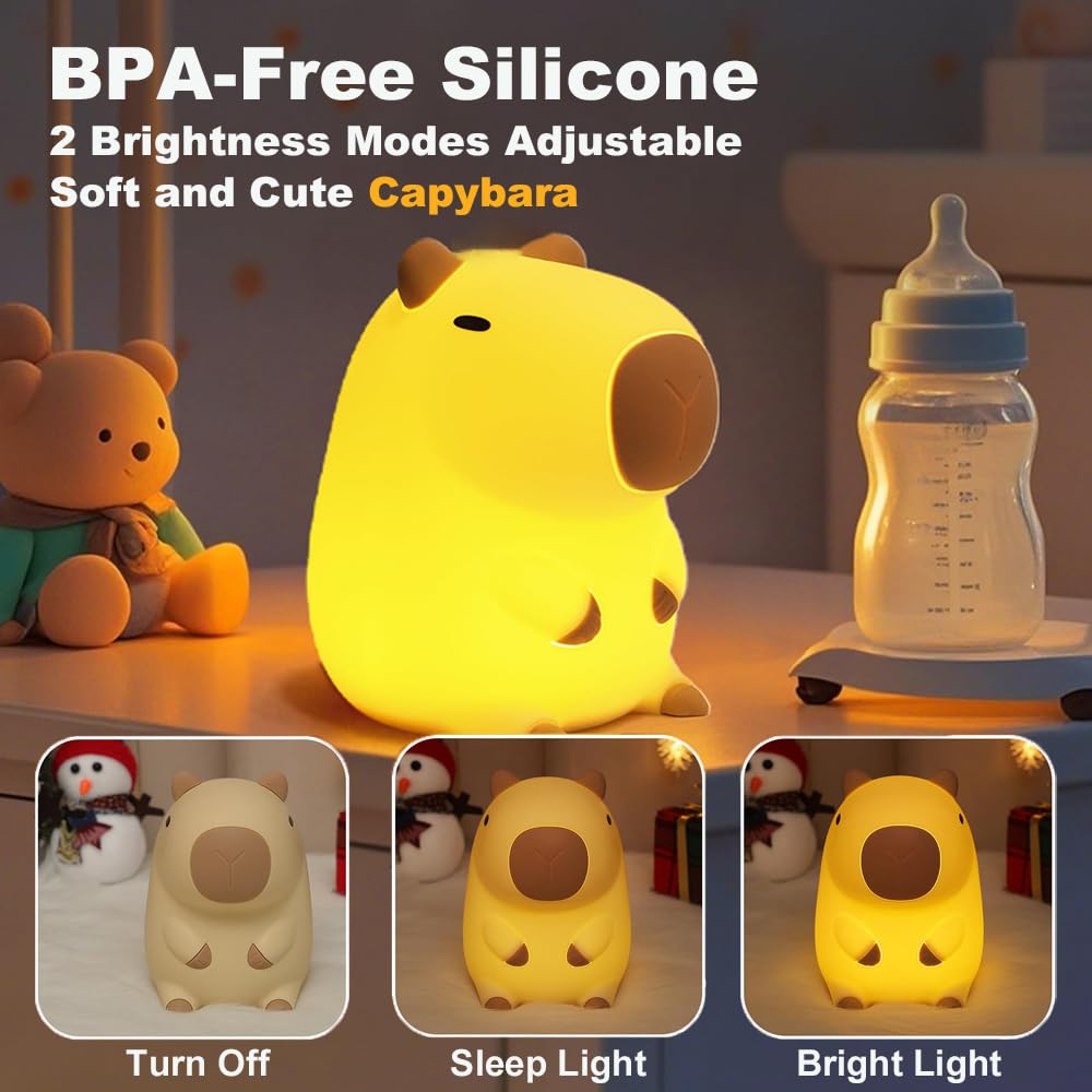 Kangten Chen Capybara Night Light For Kids,Led Rechargeable Capybara Lamp,Silicone Baby Night Lights Kawaii Room Decor For Bedro