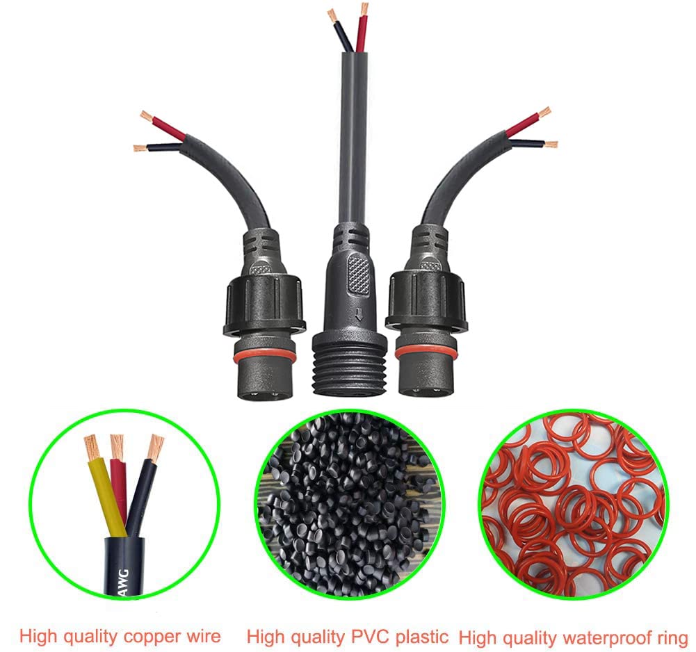 Dstfuy 2Pin Waterproof Connector,Ip68 2 Core 2 Pin T Shape Tee Connector,With 16Wag 1 Male Ends 2 Female End,Led Extension Cable