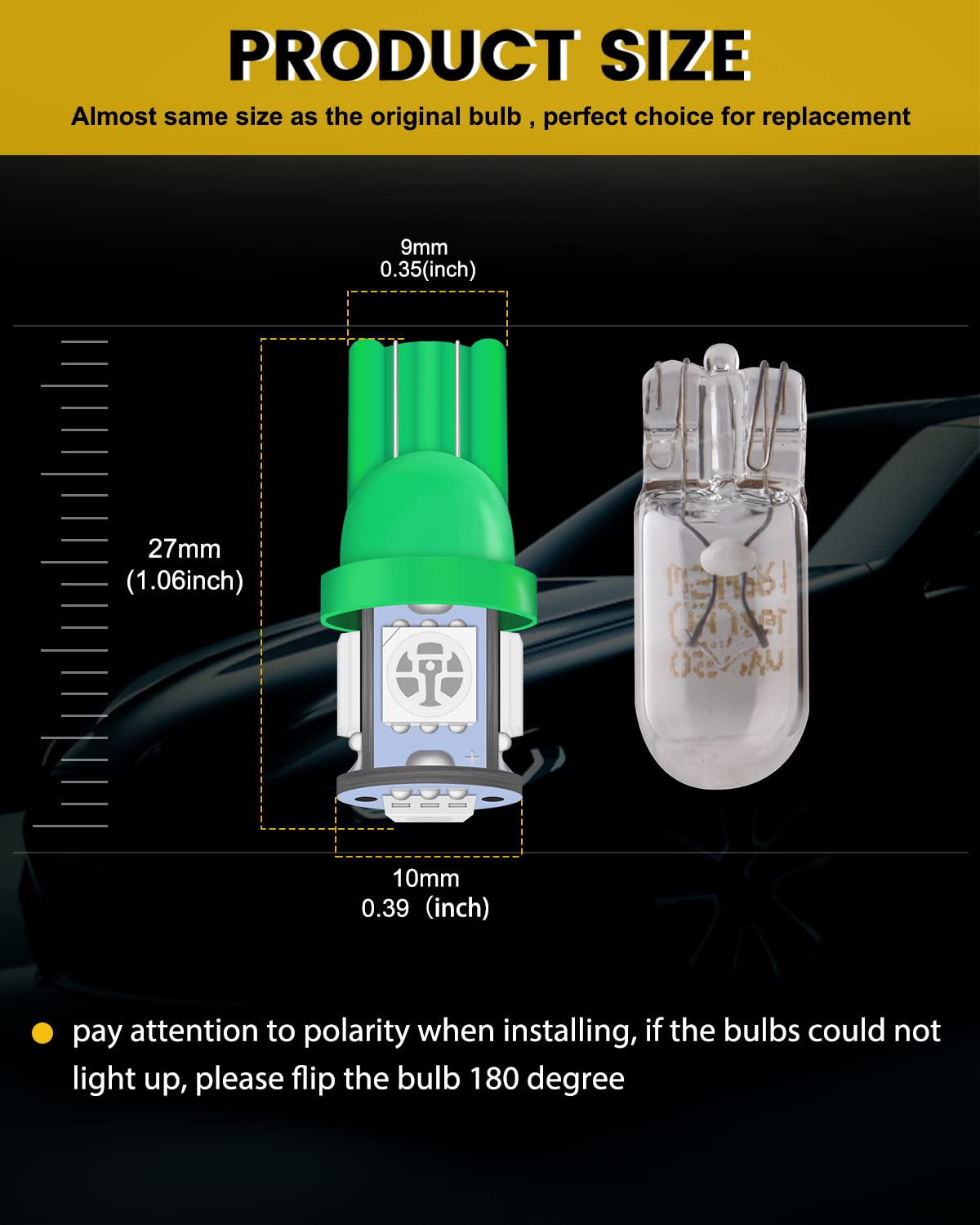 YM E-Bright 20-Pack LED Bulbs for Car Replacement, DC 24V, Green, T10 194 168 2825 W5W, Interior Lights, Dome, Trunk