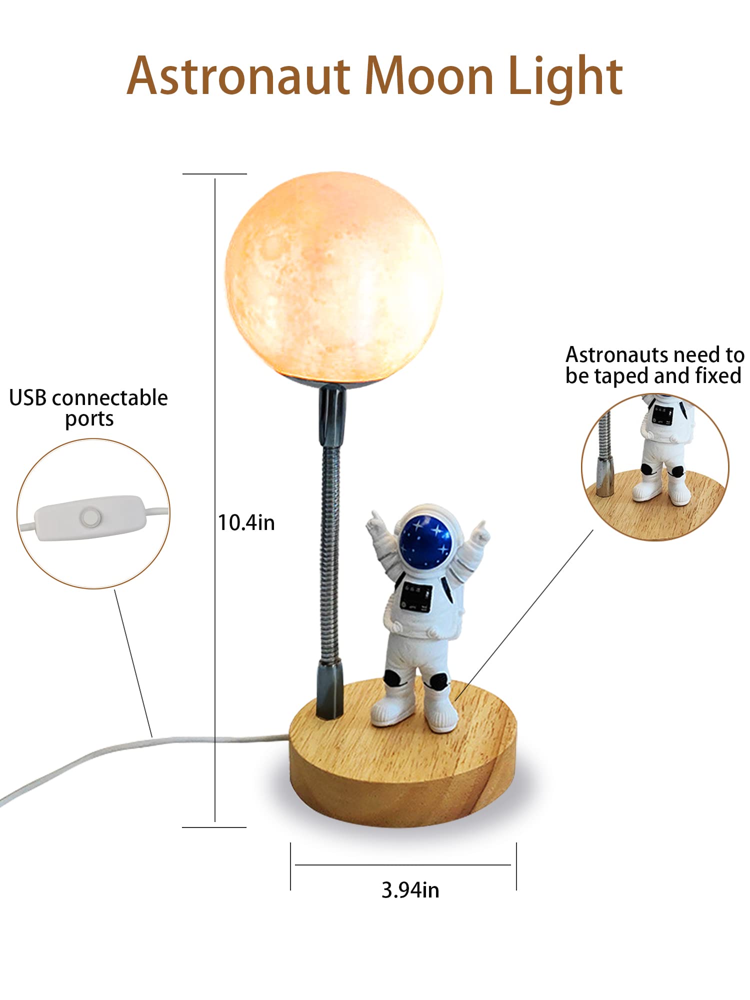 Wlhong Moon Lamp For Kids,Space Buddy Lights With 7 Color Astronaut Night Light,Usb Powered And Button Control 3D Moon Table Lamp,Perfect For Bedroom,Nursery And Space-Themed Parties (Moon)