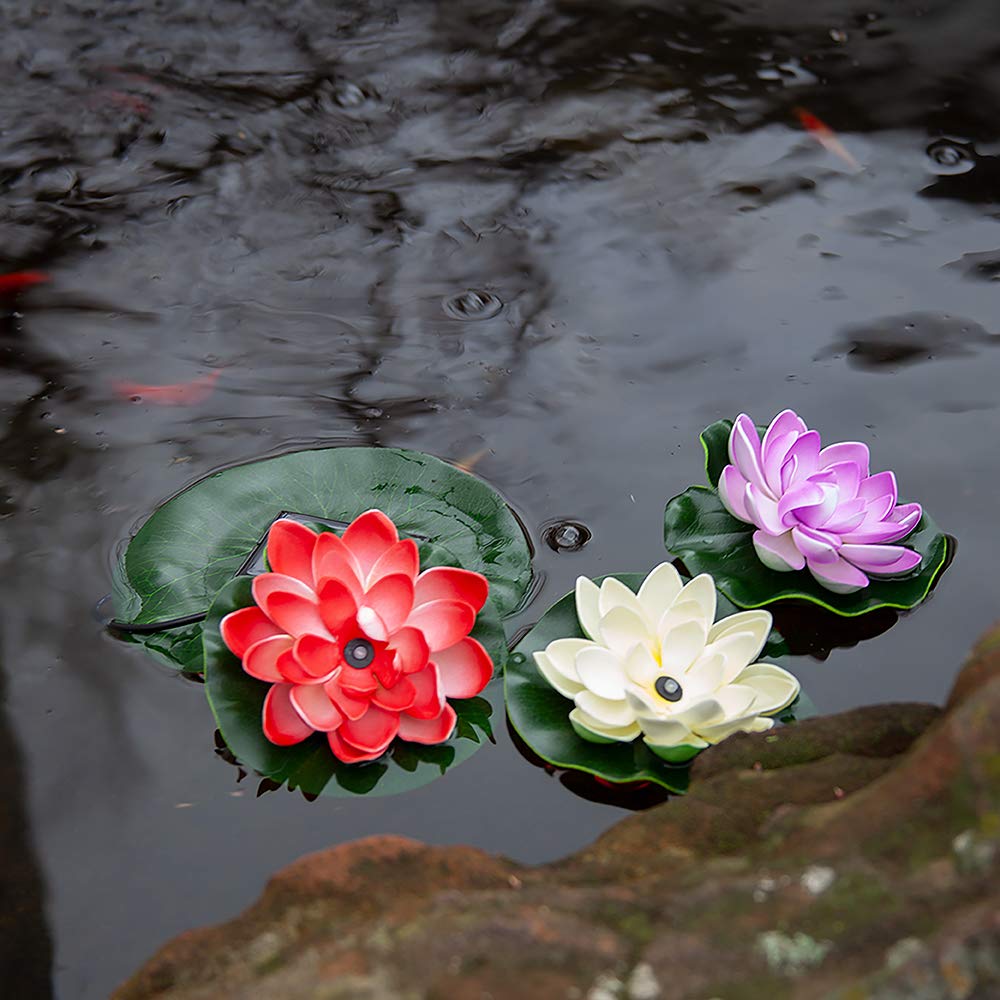 Beckett SL3 Solar Pond Lily Pad LED Floating Lights, Multi-Color, Plastic