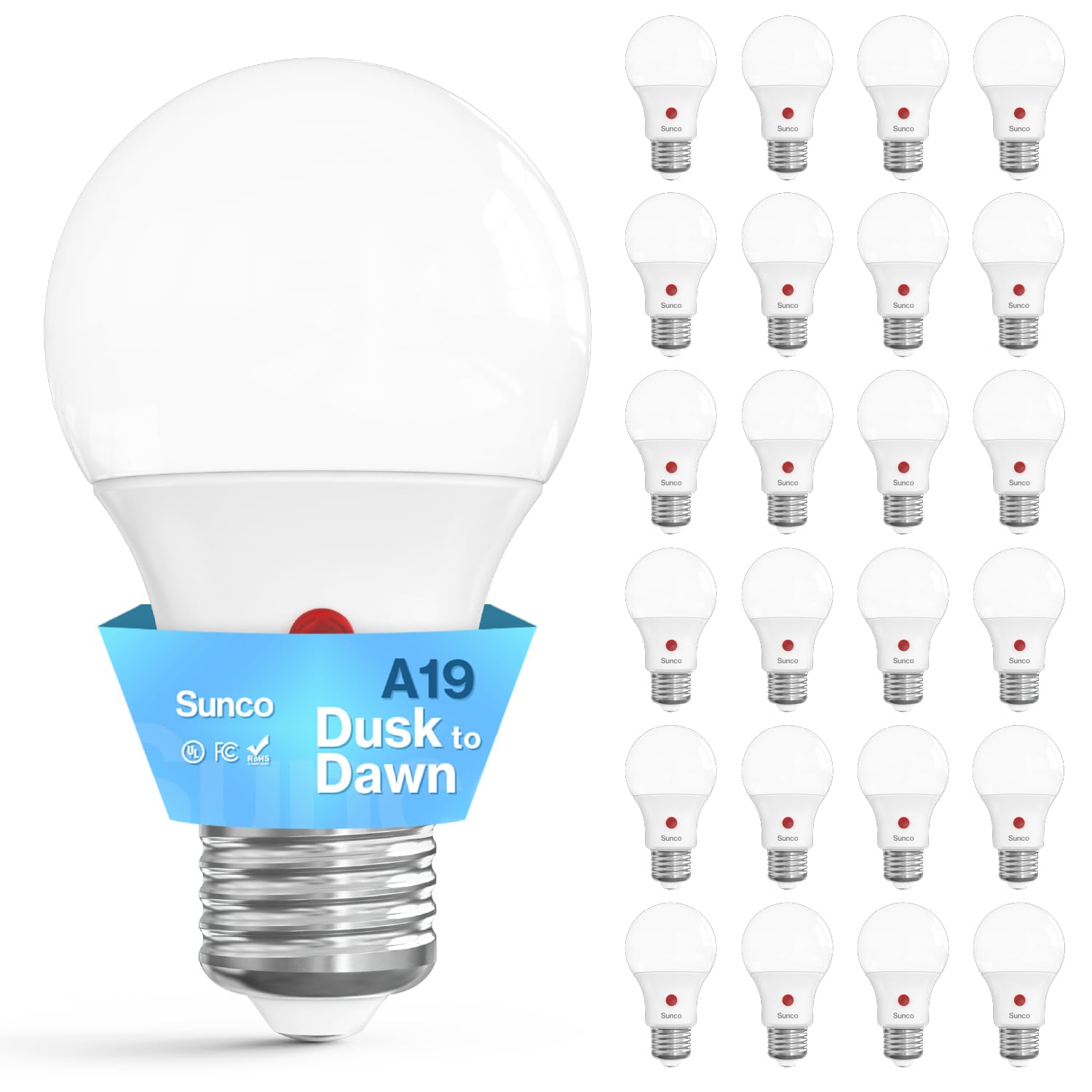 Sunco 24 Pack Dusk To Dawn Led Outdoor Light Bulb A19  Photocell Automatic For Exterior Lighting  800 Lm  9W (60W Eqv.)  5000K Daylight  Auto On/Off Sensor  Ip65 Rated Ul