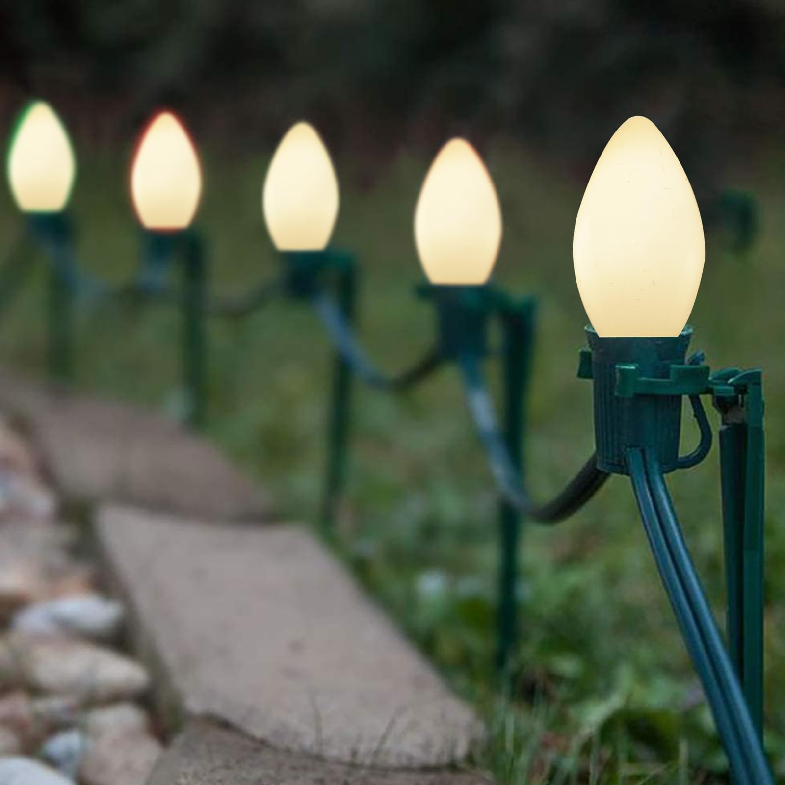 GOOTHY C7 LED Replacement Bulbs, 25 Pack, 0.6W, White, E12 Candelabra Base, Energy Saving for Christmas Outdoor Lights