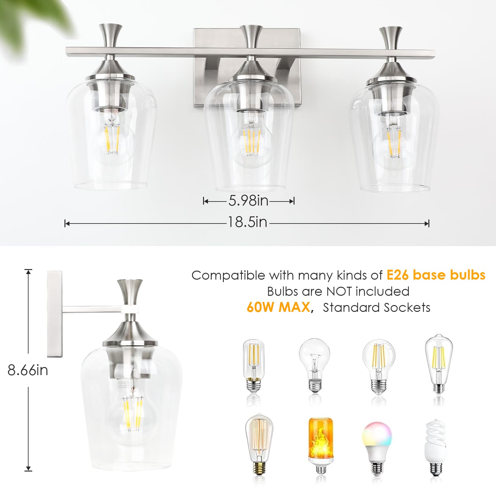 Benaep Chrome Bathroom Vanity Light Fixture, 3-Light Modern Sconce, Glass, Silver, Model: Best Home Finds Flash Deals
