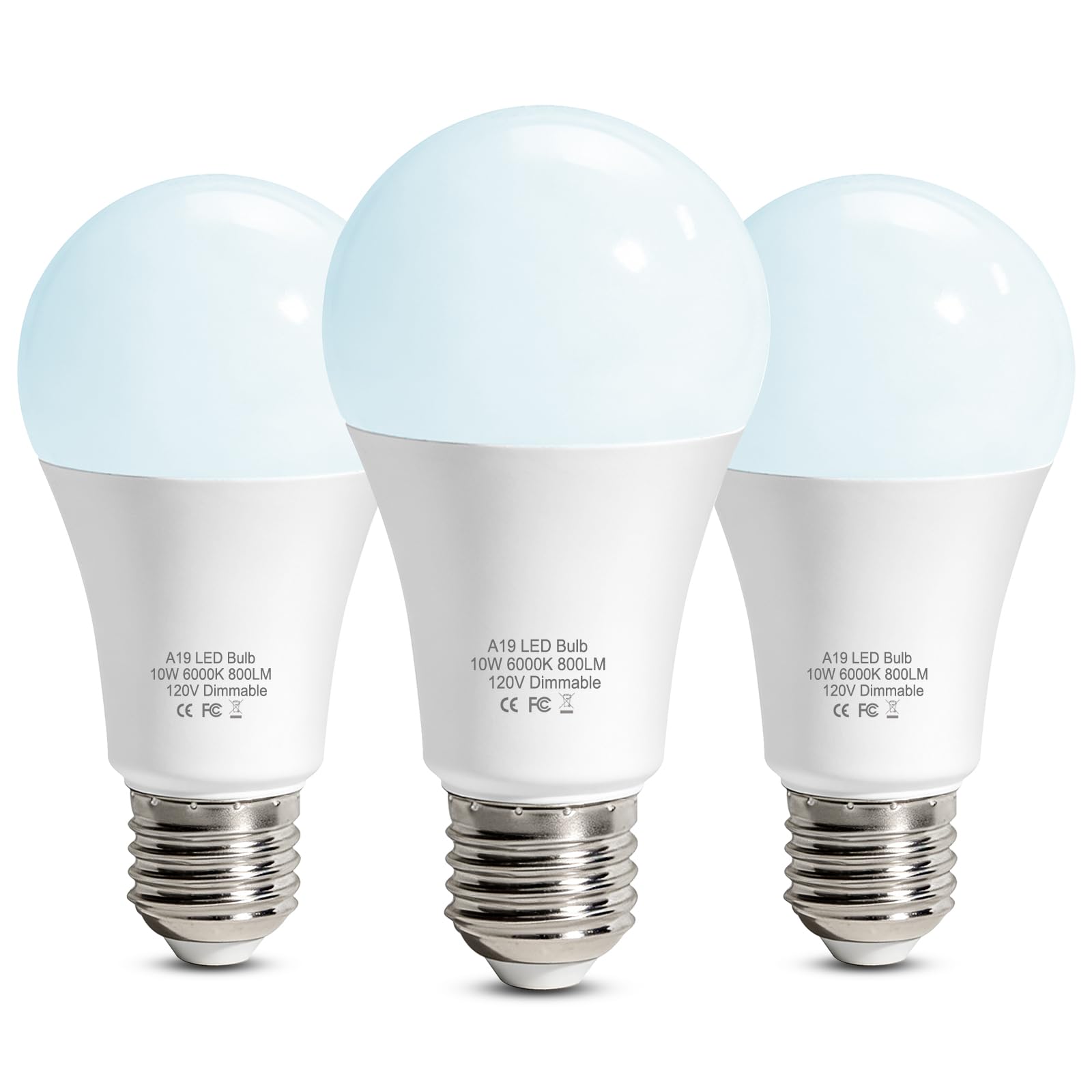 LEDBEFINE A19 LED Light Bulbs Dimmable 60W Replacement Daylight White 6000K, Energy Efficient 10W, E26 Standard Base,20,000 Hour
