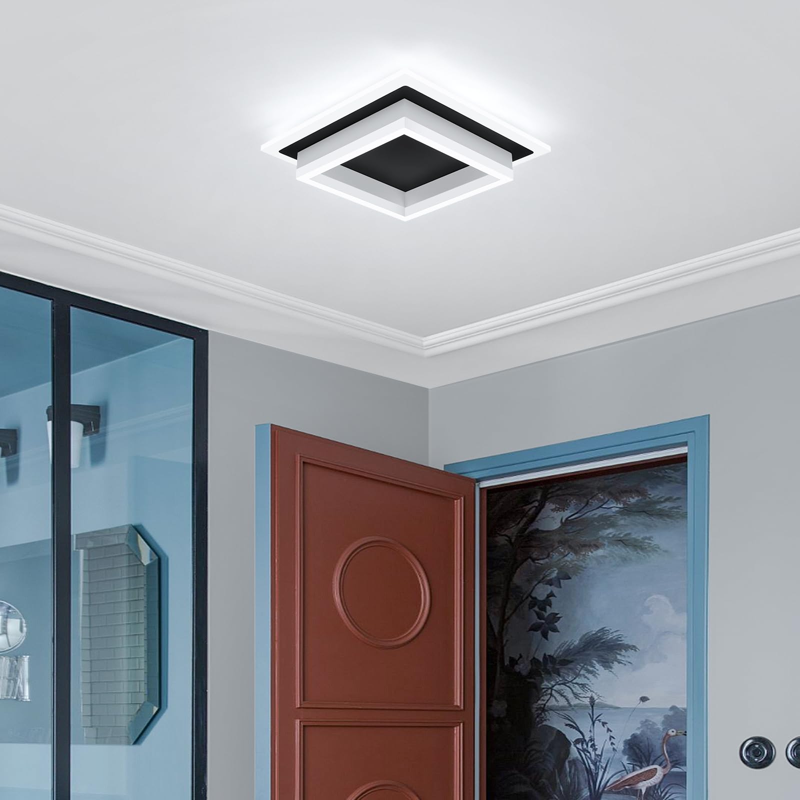 Eidisuny 32W Modern Led Ceiling Light  Small Flush Mount Light Fixture  6000K Cold White Ceiling Lamp  Square Hallway Lighting Fixtures For Living Room Bedroom Bathroom Kitchen (Black  Cold White)