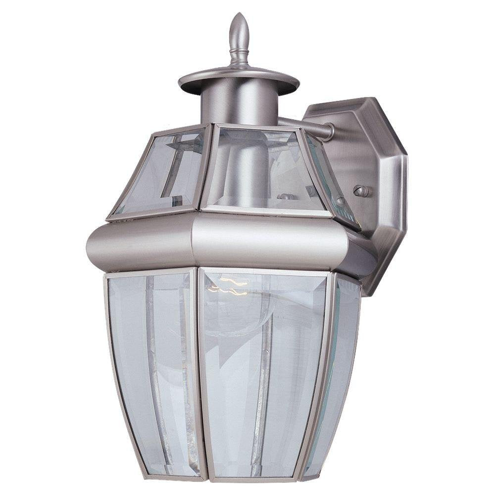 Sea Gull Lighting Outdoor Wall Lantern, One-Light, Brass, Silver, Model 8038-965