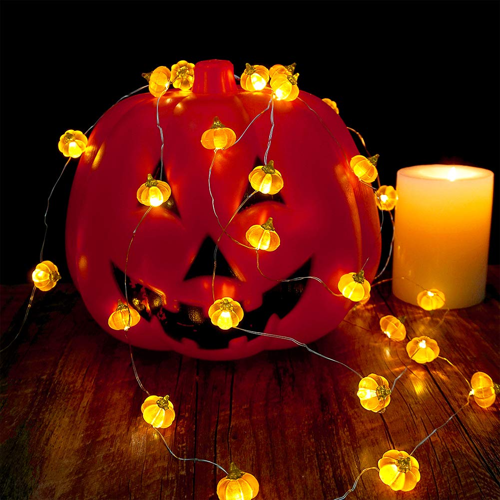 Bohon Halloween Lights 3D Jack-O-Lantern 10Ft 30 Leds Pumpkin String Lights Battery Powered Orange Lights For Halloween Party Indoor Fall Outdoor Harvest Thanksgiving Decorations