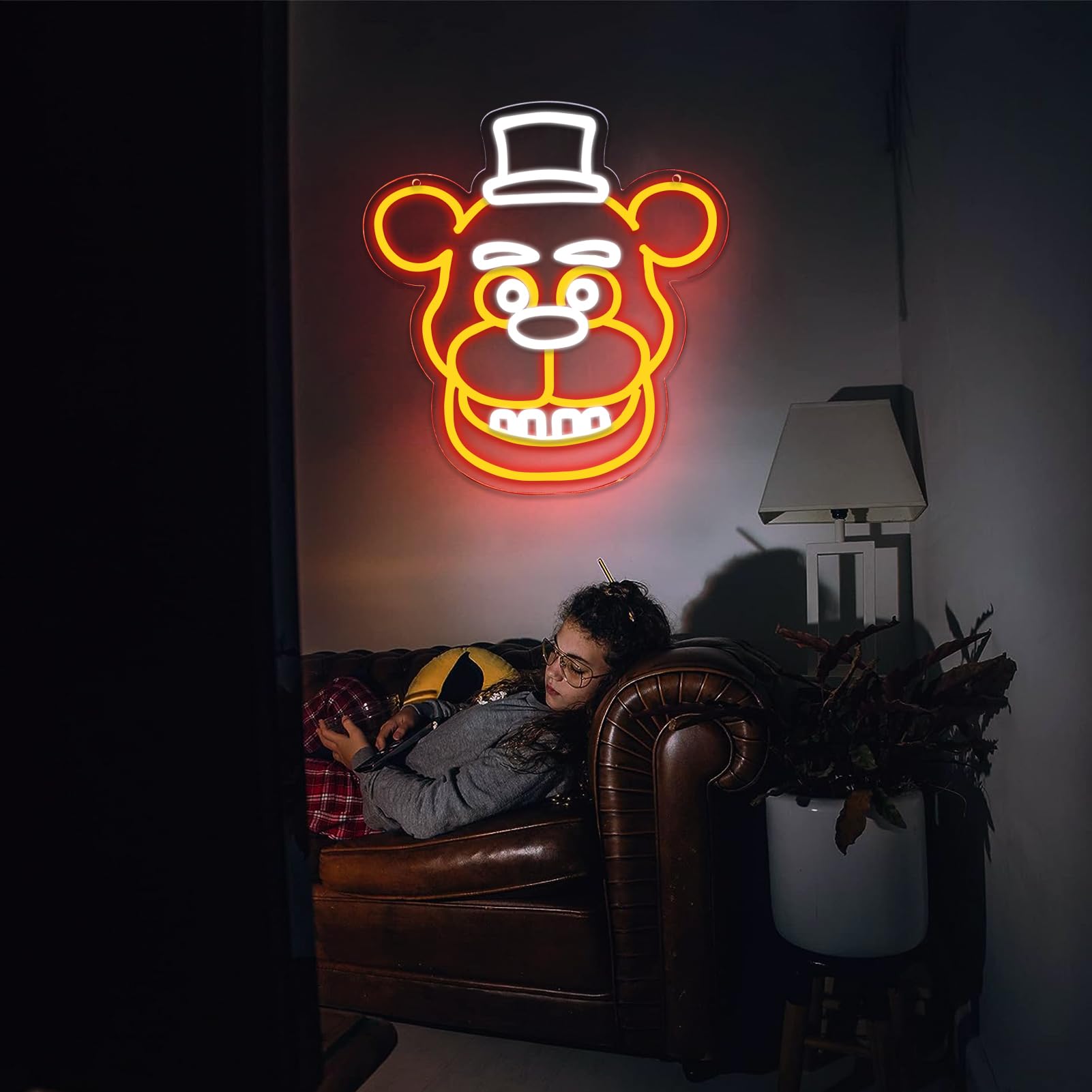 AHlove LED Neon Sign for Wall Decor, 12x13 Inch, Freddys Model, Neon Colors, Perfect for Bedroom and Gifts