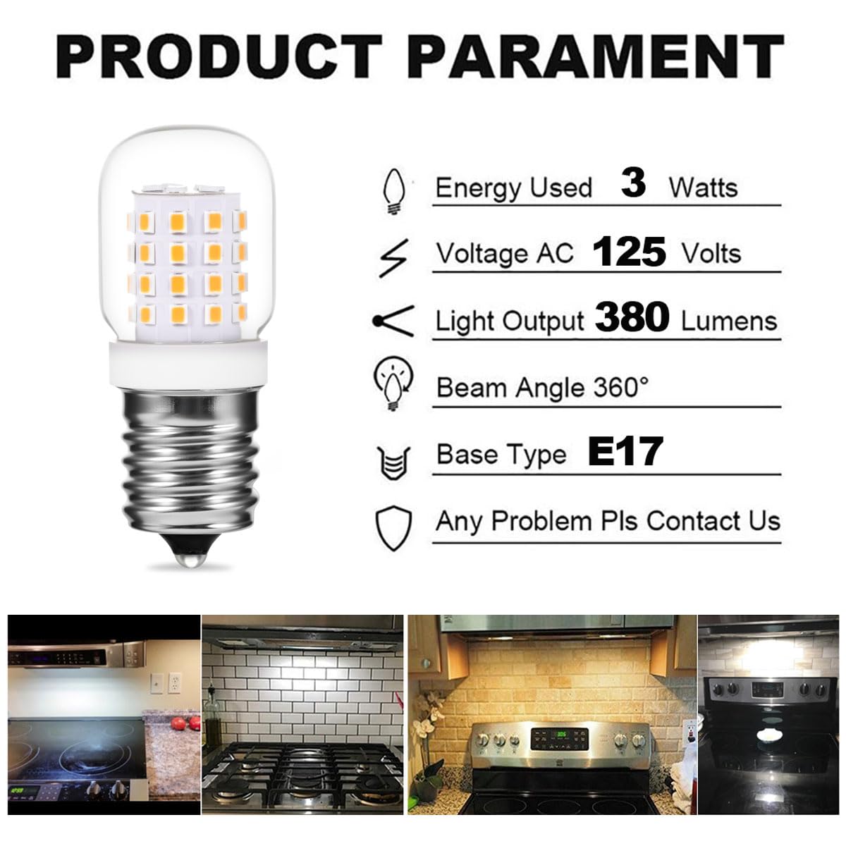 Xrzt 125V 40W Microwave Light Bulbs Under Hood 8206232A - 3W E17 Led Bulb Fit Whirlpool Microwave Appliance Bulb 380Lm 2700K War