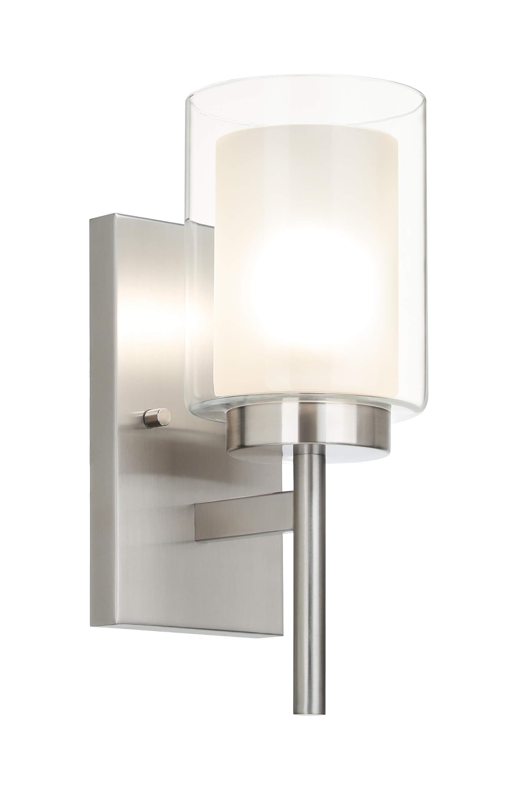 XiNBEi Lighting Bath Sconce Vanity Light, Modern Indoor 1 Light Wall Light Fixture with Dual Glass Shade Brushed Nickel Finish X