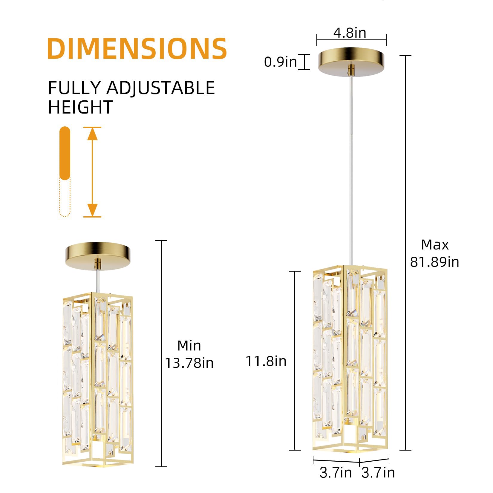 Aoceley Brass Pendant Lights Modern Pendant Light Fixture, Mini Crystal Pendant Ceiling Light, Pendant Light For Kitchen Island,
