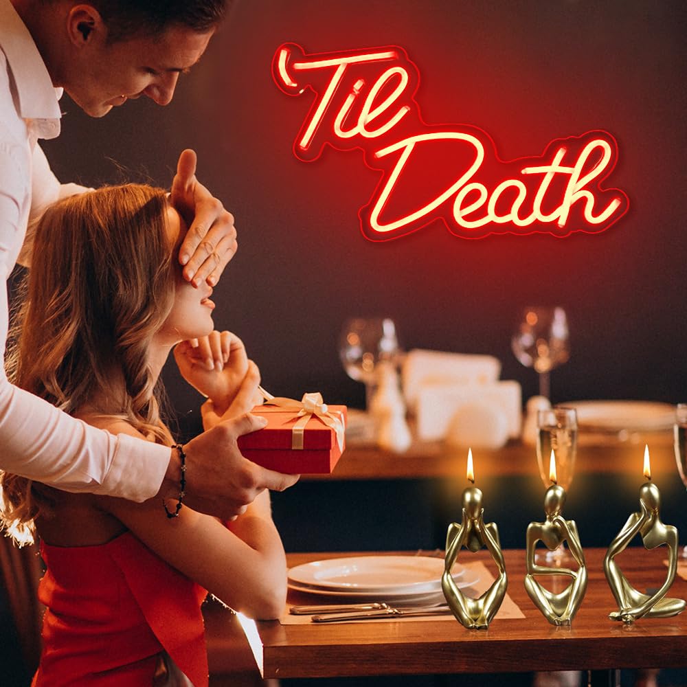 Jxin Til Death Neon Sign For Wall Decor  Til Death Led Neon Light Signs For Wedding Engagement Birthday Anniversary Proposal Party Bedroom Office  Wedding Gifts For Loved Ones  16X9 Red