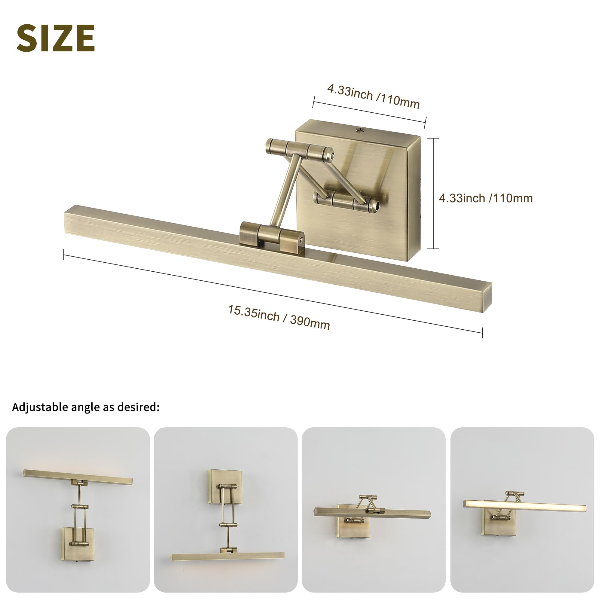 Pasoar Led Picture Lights For Paintings Dimmable 15.5 Inch Long Hard-Wired Picture Frame Lights Gallery Wall Light With Adjustab