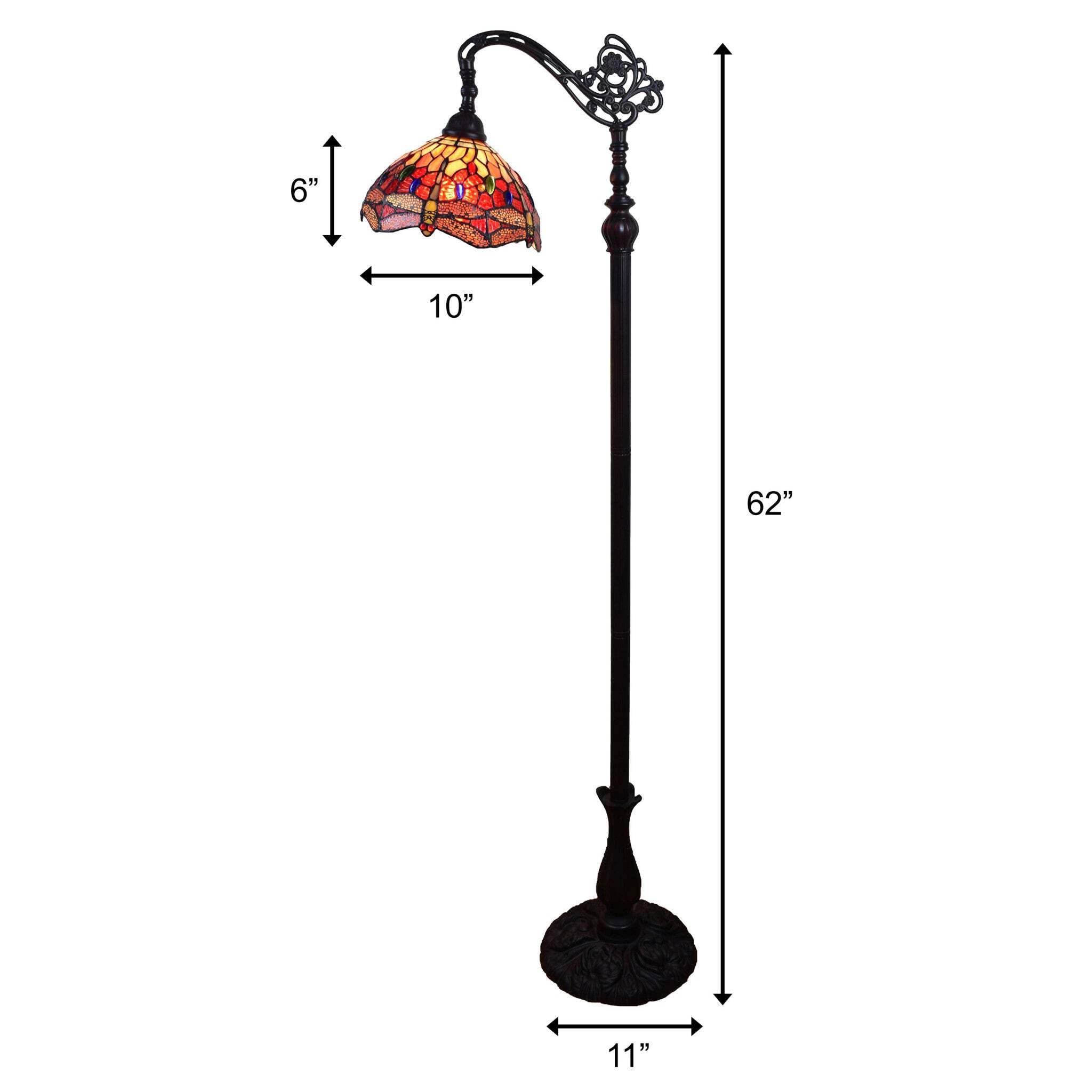 HomeRoots Traditional Floor Lamp with Stained Glass Dome Shade, Brown, 61 x 10 x 10 in, Metal Construction