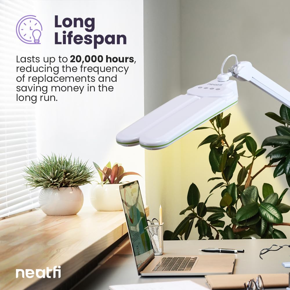 Neatfi  high-standard HD XL Task Lamp, 3 Modes, Adjustable Brightness, 17 Inches, Green Ring, Model 8017D5LED CCT