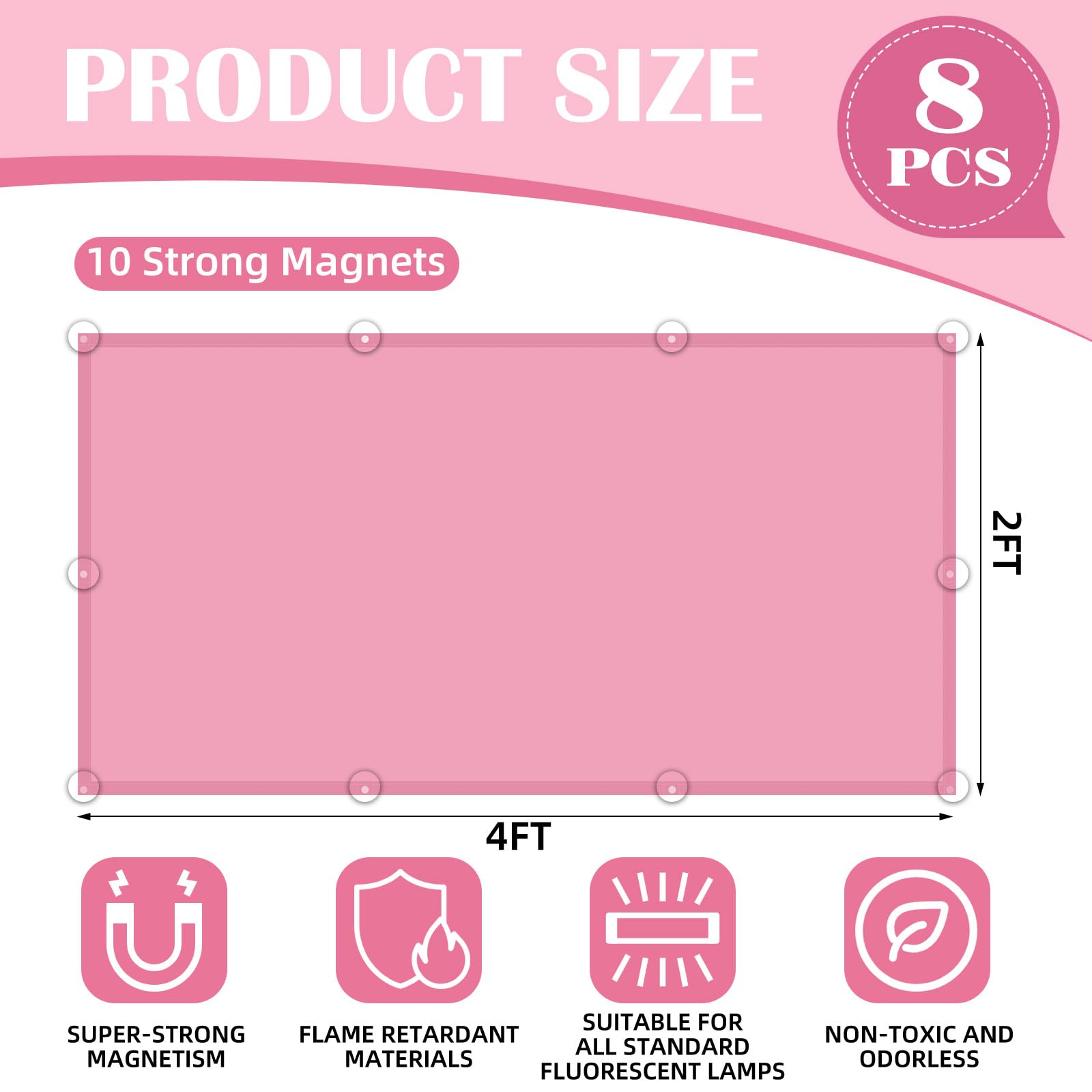 Angsylth 8 Pcs Fluorescent Light Covers - 4 X 2 Feet Pink Light Filters For Classroom, Office, Hospitals, Home