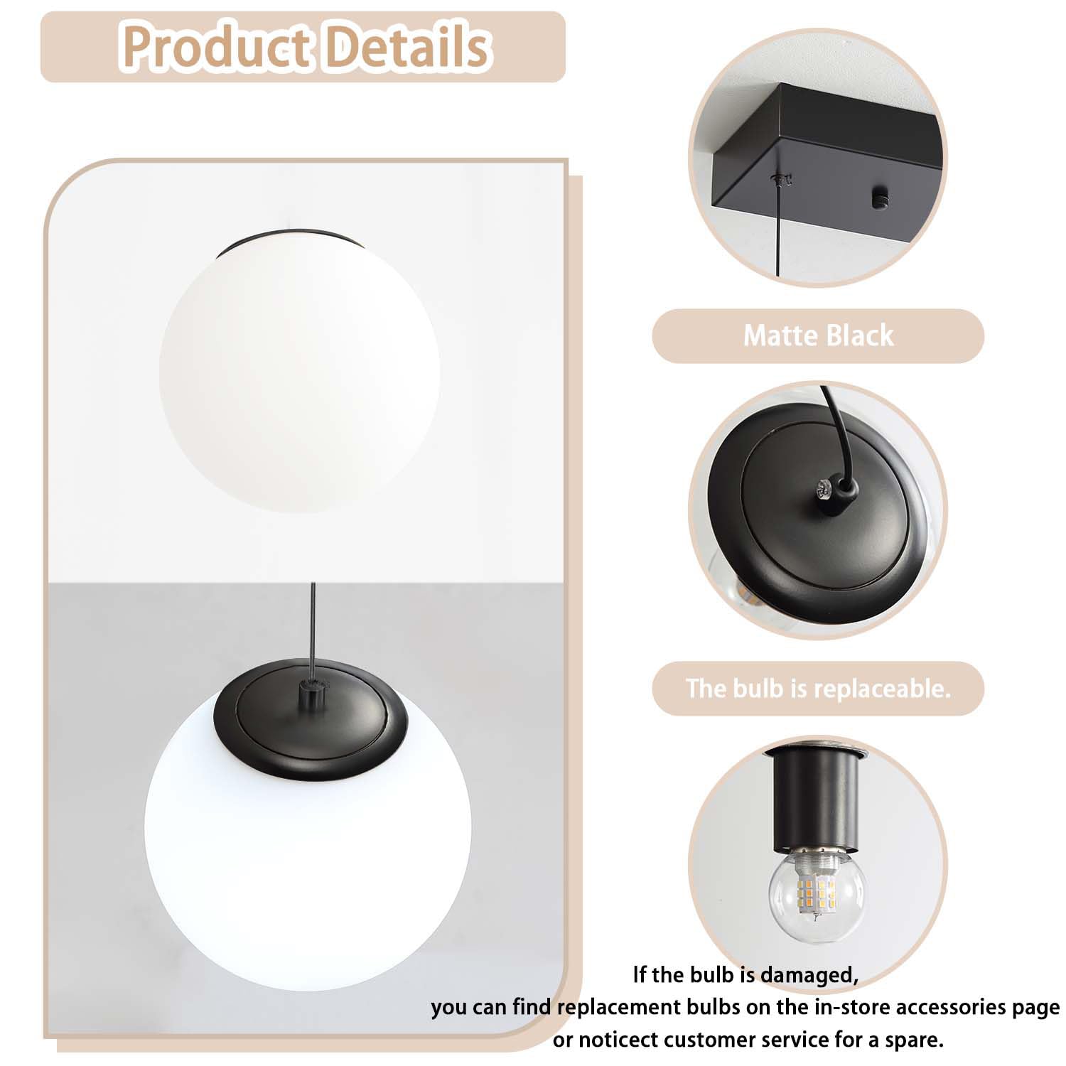 Ykolupty Globe Pendant Light  Modern Hanging Lighting Fixture Matte Black Chandelier With Clear Glass Shades Pendant Light For Kitchen Island  Dining Room  Living Room  Entry Hallway