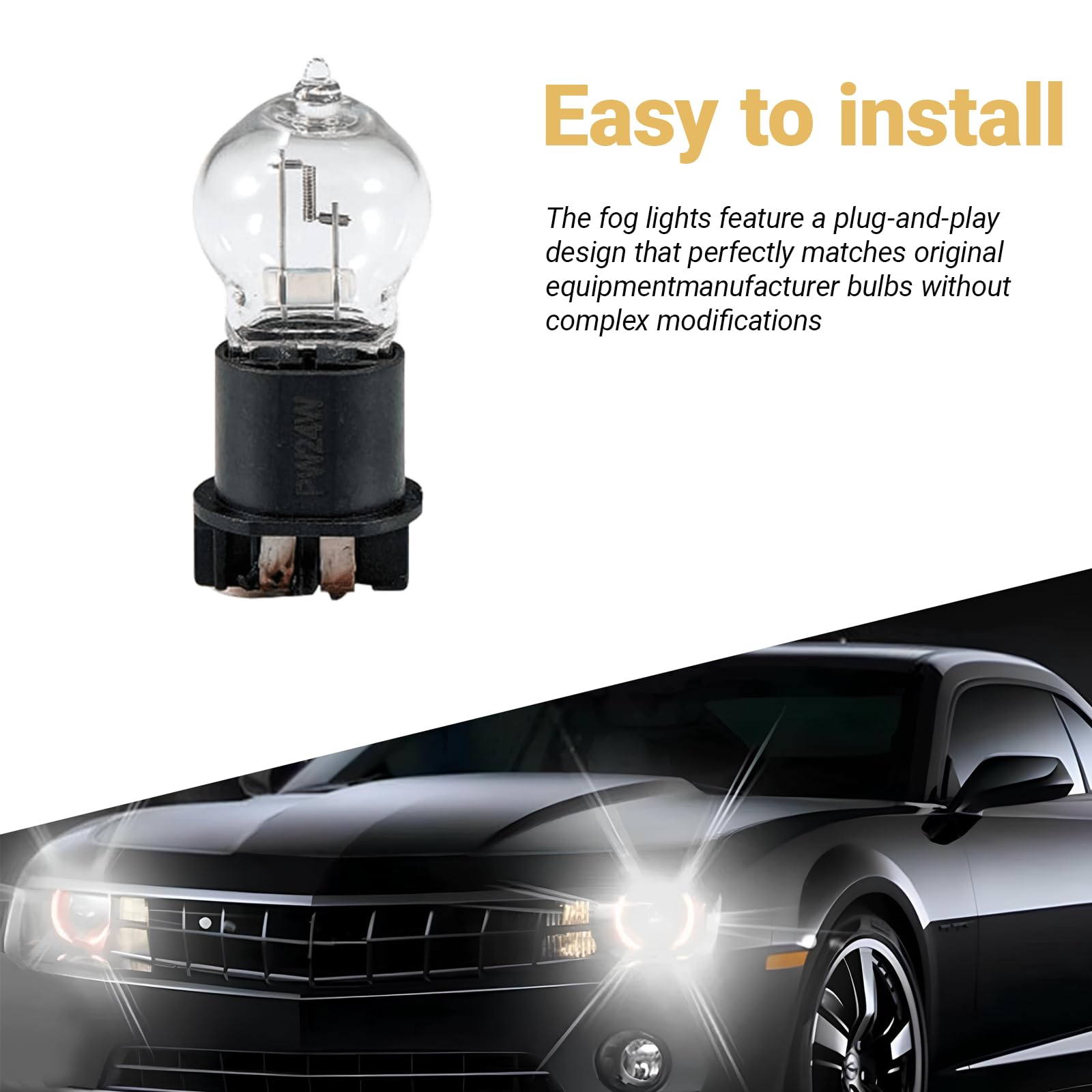 Yytqp 2 Pcs Pw24W Car Fog Light Bulb  12V Daytime Running Lamps  Turn Signal Bulb  Brake Lamp  Reversing Light  Automotive Clear Glass Bulbs Lighting Accessory  Universal For Most Cars (White)
