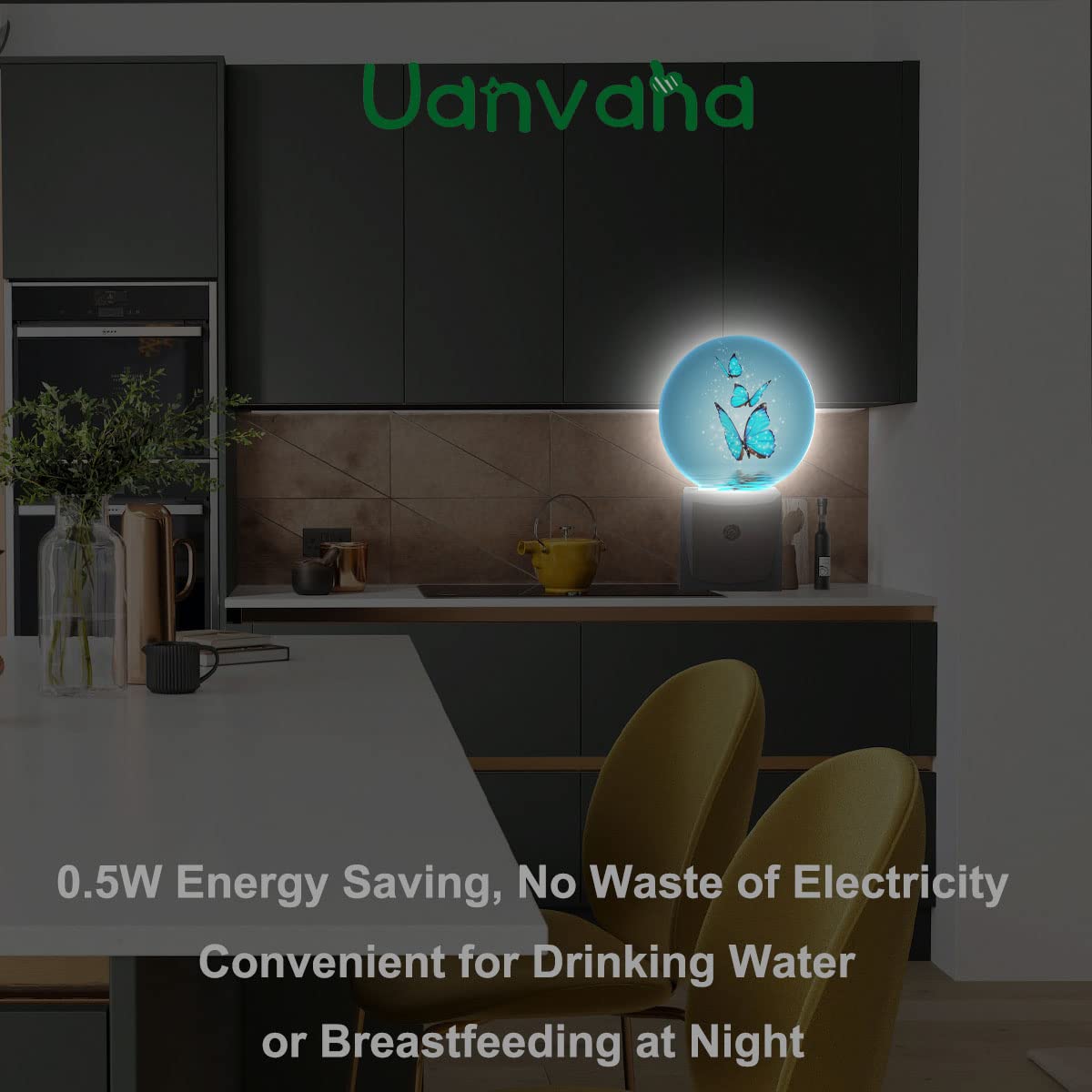 Uanvaha Butterflies Over Lake Nightlight Blue Magical Butterfly Morphy Wings Shine Stars Plug-In Night Light Led Auto On/Off For