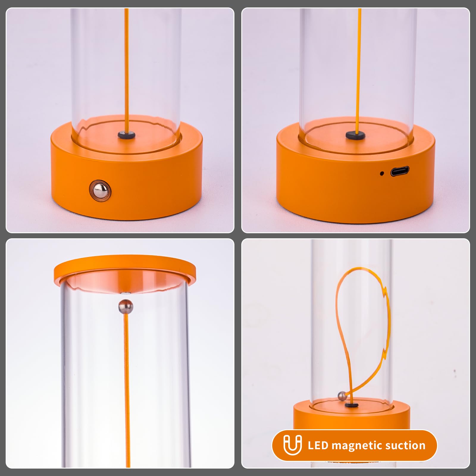 baishezhuan Cordless LED Table Lamp, Rechargeable, Touch Sensor, Dimmable, Model C-002, Orange