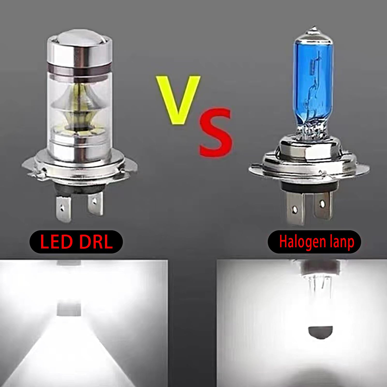 Flygun H7 LED Car Fog Light Bulbs – 12V 100W, 6500K White Light, 2 PCS, Metal, Plug-and-Play, Universal Fit