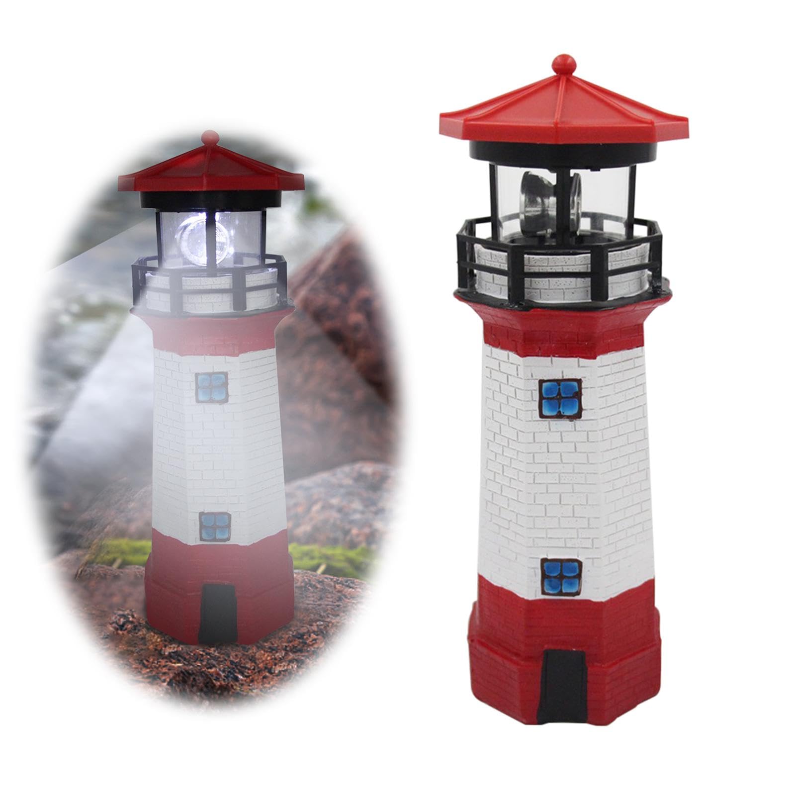 Trivolein LED Solar Powered Lighthouse, Indoor Outdoor Lighthouse with Rotating Beacon LED Lights, Courtyard Waterproof Landscap
