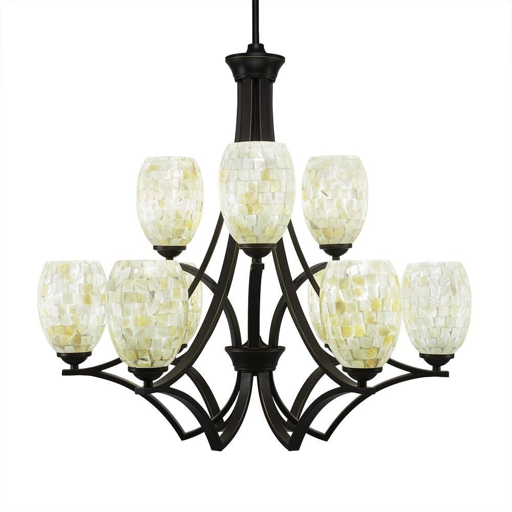 Toltec Lighting 569-DG-406 Zilo 9 Light Chandelier Shown with 5&quot; Ivory Glaze Seashell Glass, 26&quot; x 26&quot; x 27.75&quot;, Dark Granite