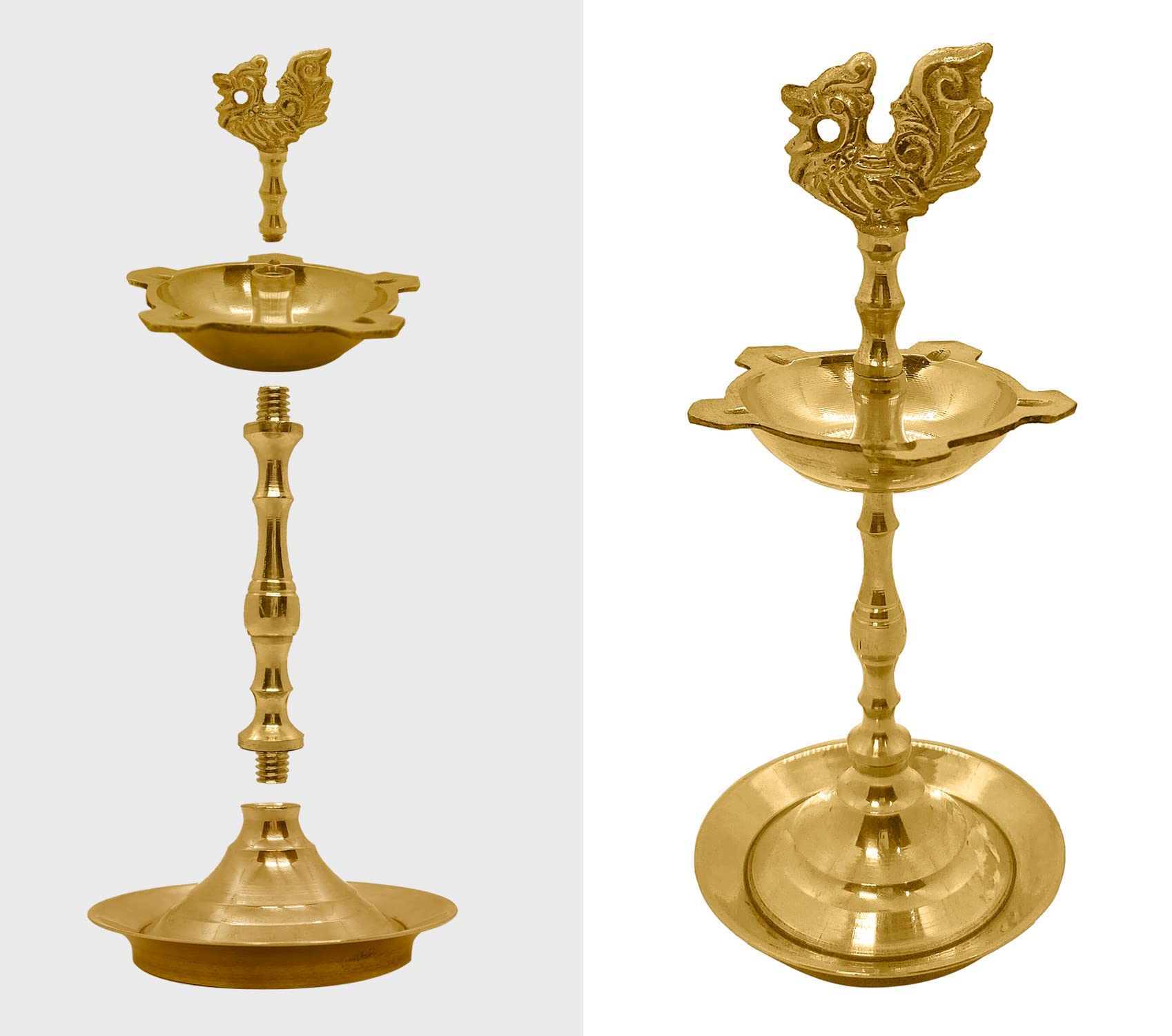 Satvik 2 Pc Set of Brass Kerala Samai Diwali Deepak for Puja/Pooja Step Diya Lamp Peacock Kutthu Vilakku Dia Oil Lamp Deepam Eng