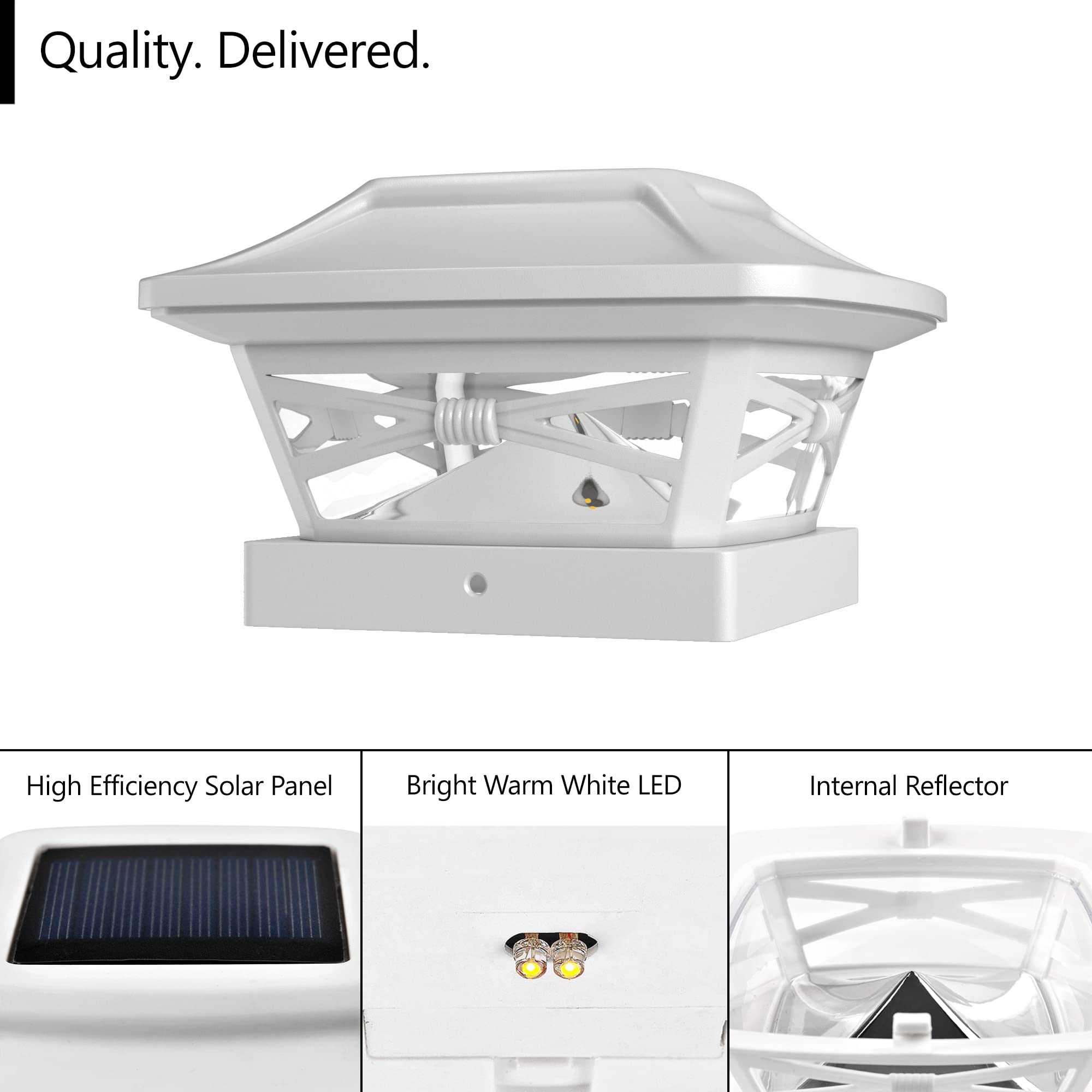 Davinci Lighting Solar Post Cap Lights - Bright LED, Plastic, Pearl White - Fits 4x4, 5x5, 6x6 Posts - Model DL202-1, 1