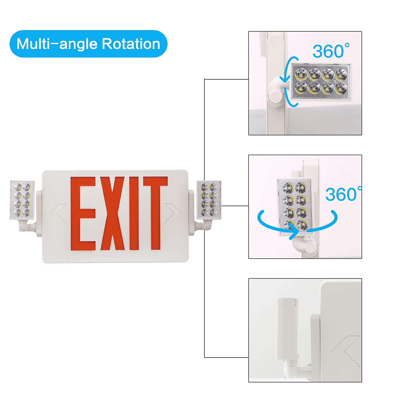 Exitlux 6 Packs Led Red Exit Signwith Emergency Light Combo With Battery Backup-Two Adjustable Head Emergency Exit Lights/Abs Fi