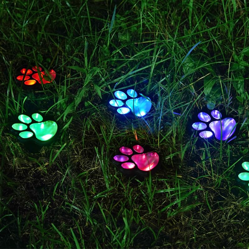 Nestinmay 6 Pack Solar Powered Paw Print Garden Lights, Outdoor Waterproof Animal Footprint Decorative Lawn Lights, (Mulci Color