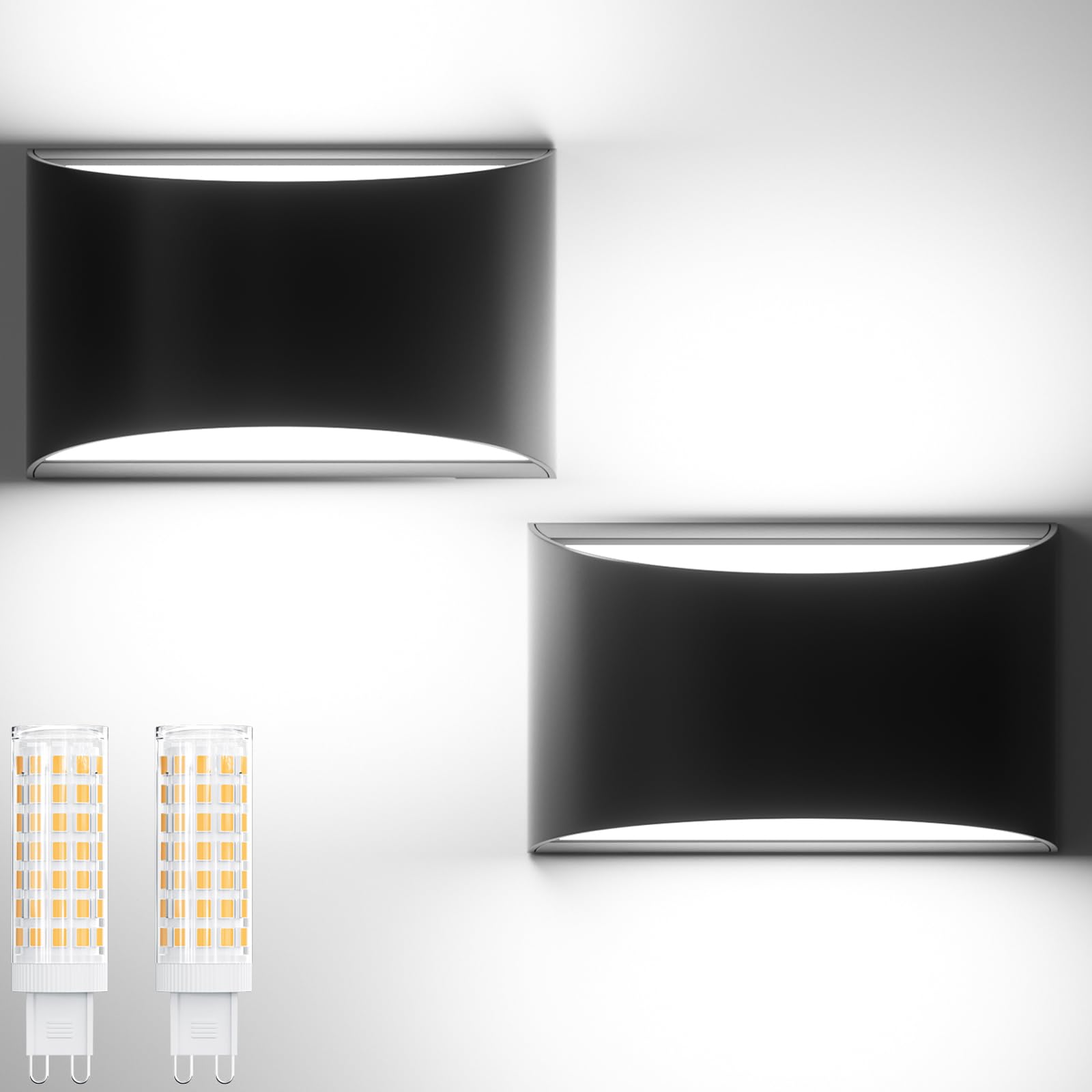 Sobrovo 2-Pack Modern Wall Sconce Set - White 4500K Led, Waterproof, Hardwired, Up & Down Lighting