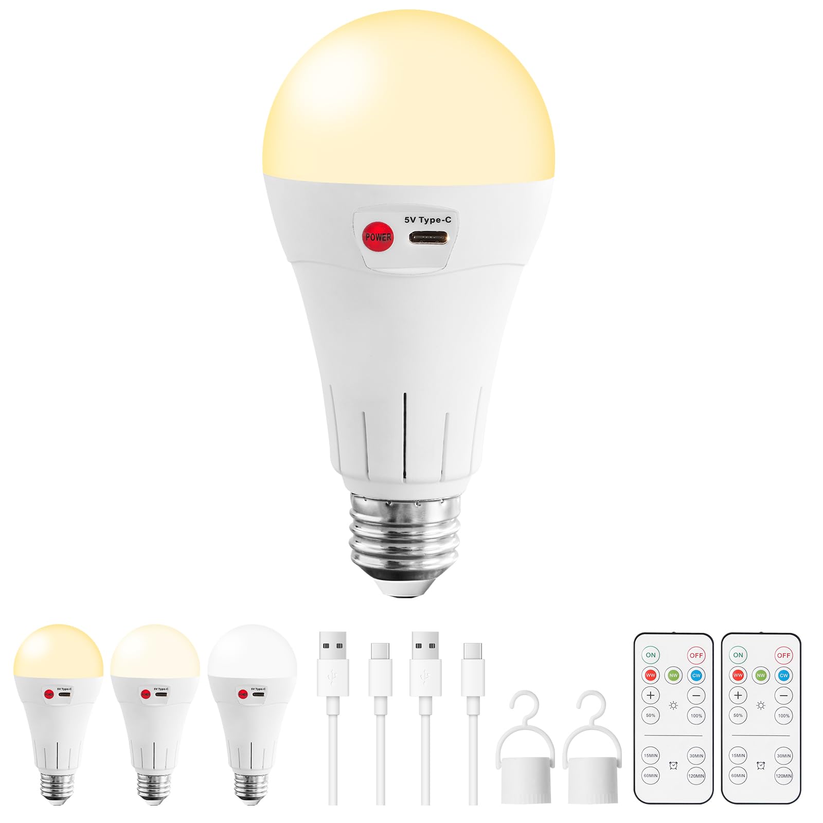 Vitnucrol 1 Pack Rechargeable Light Bulbs With Remote, E26 Wireless Battery Operated Light Bulb For Lamps, 2600Mah Dimmable Time