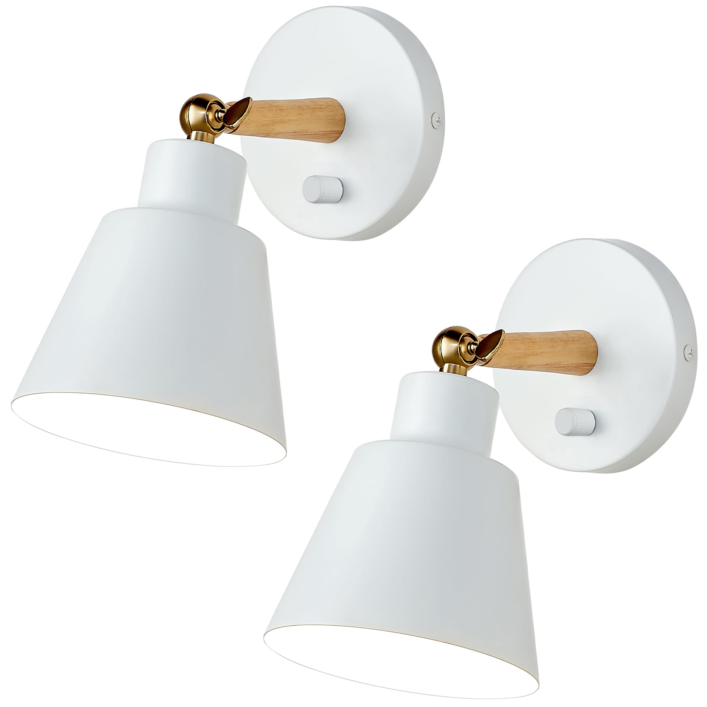 Clankin Adjustable White Wall Sconces - 2 Pack Stainless Steel Bedside Lamp With Switch