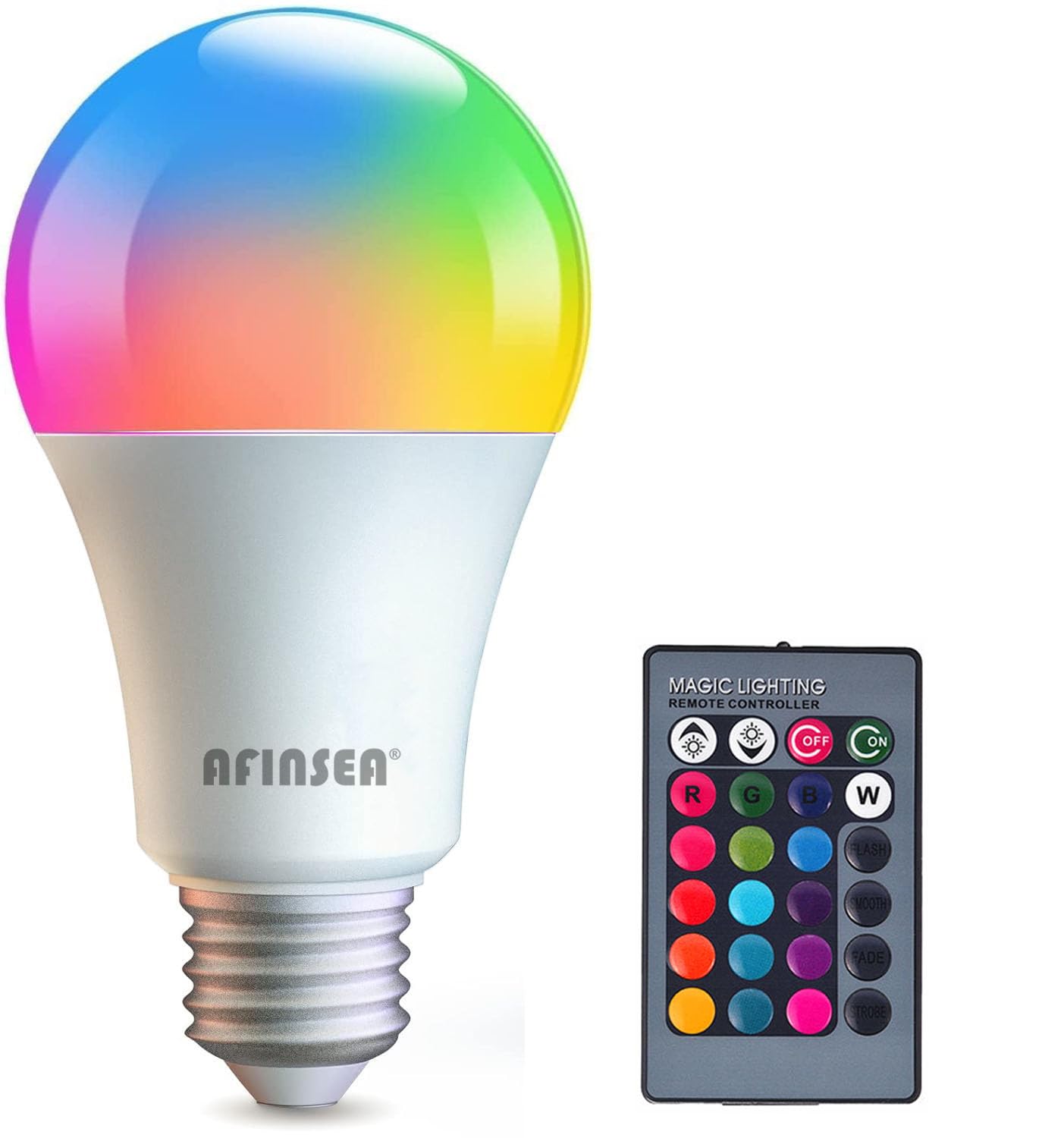 Afinsea Rgb Color Changing Light Bulbs,Rgb Led Light Bulbs,9W Warm White 6500K,40W Equivalent,16 Color Multicolor A19 E27/E26 Di