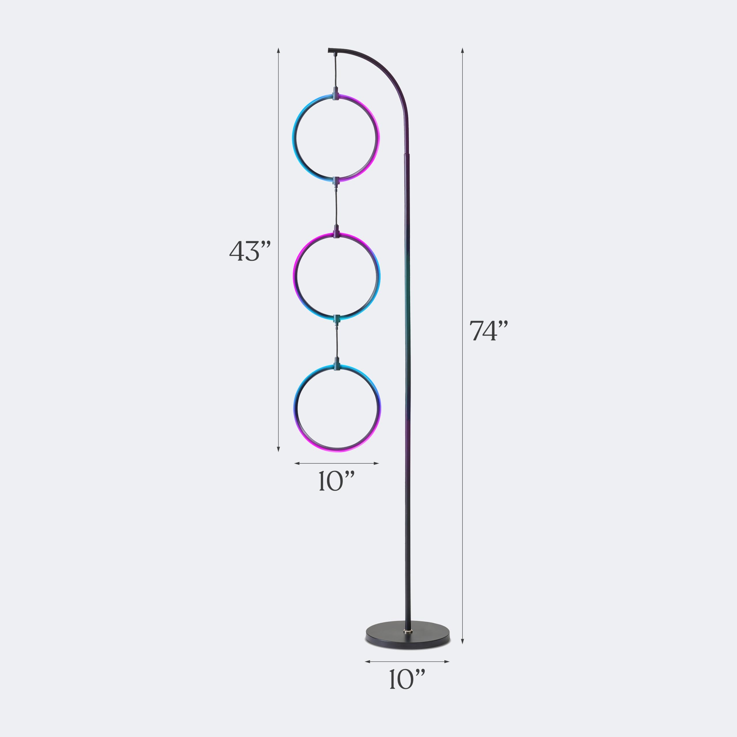 Brightech Nova Modern Color Changing Floor Lamp - Led Lamp With Stunning Rgb Color Gradient And Contemporary 3-Circle Ring-Style