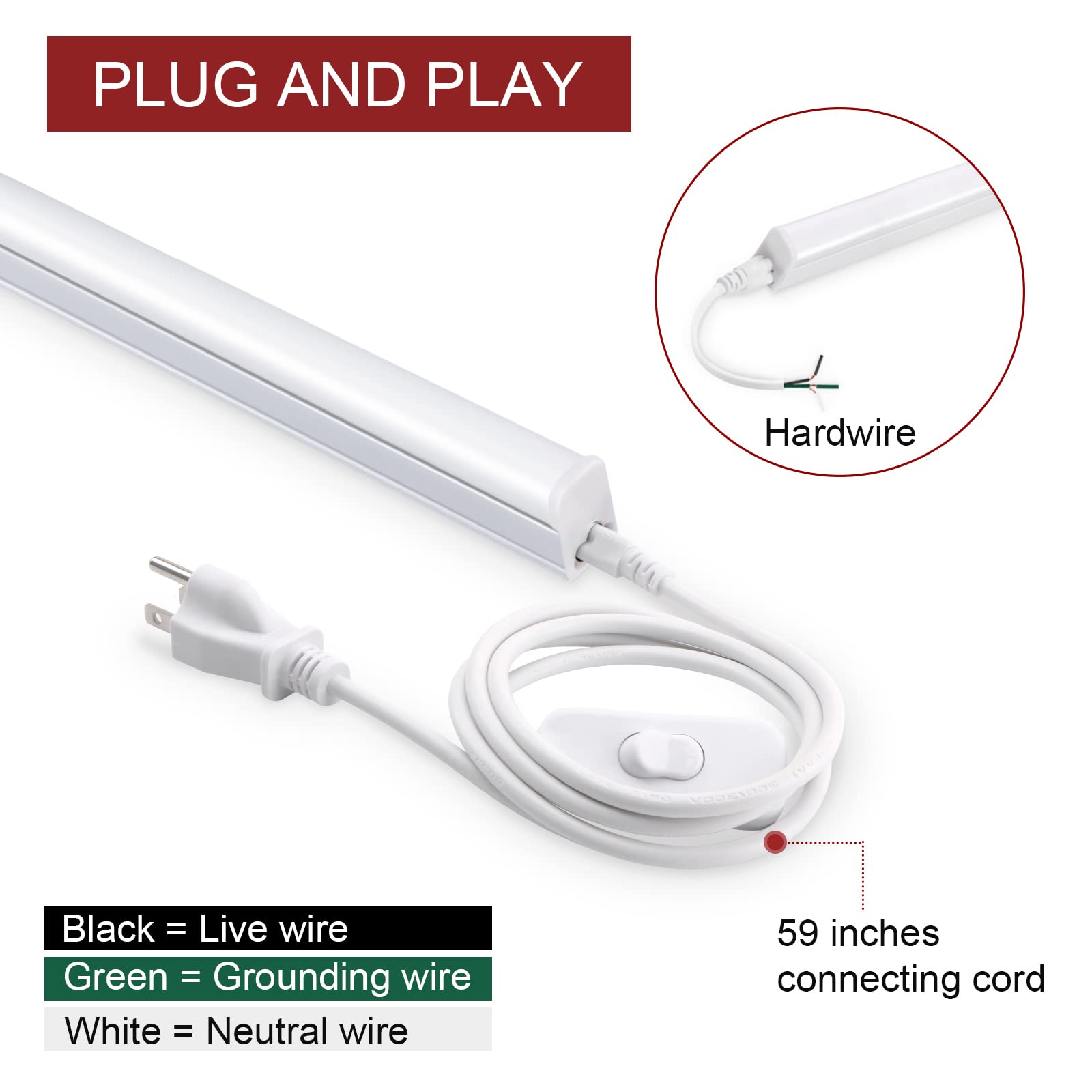 Kihung (Pack Of 8) Led Shop Light T5 4Ft, 20W, 2200Lm, 4000K Cool White, Utility Led Shop Light, Led Ceiling Light And Under Cabinet Light, Corded Electric With Built-In On/Off Switch