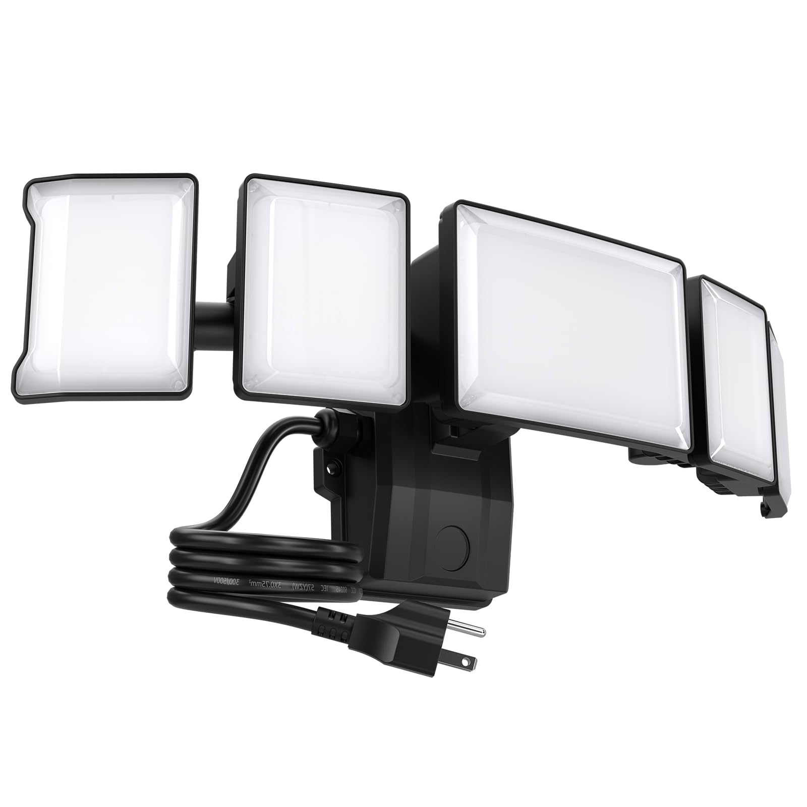 Olafus 100W Flood Lights Outdoor Plug in, 10000LM LED Security Light, 6500K Exterior Flood Lights with 5 Adjustable Heads, IP65 