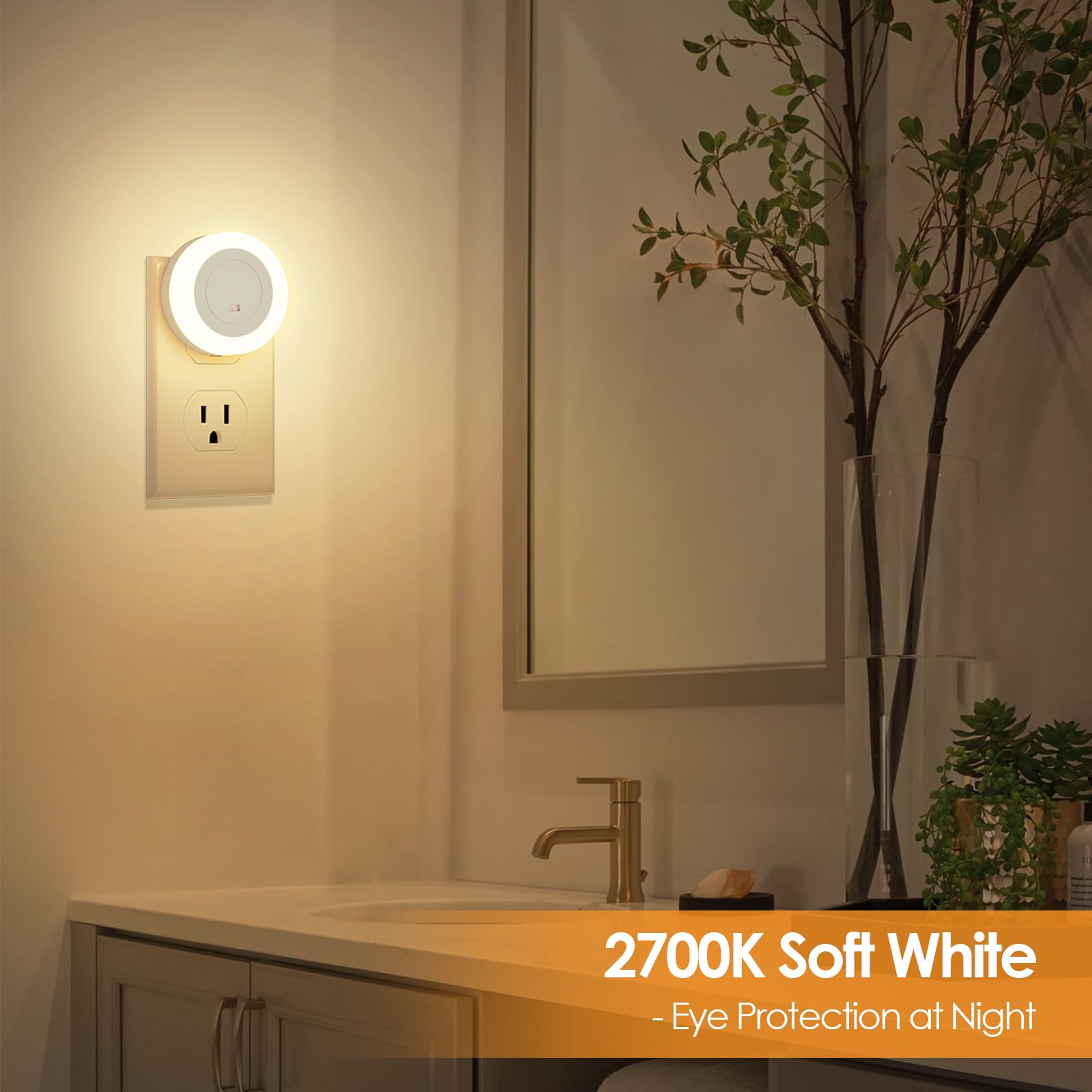 Folksmate Led Night Lights Plug In, Dimmable Nightlight Plug Into Wall With Light Sensor, Soft White Adjustable For Adults, Bedr