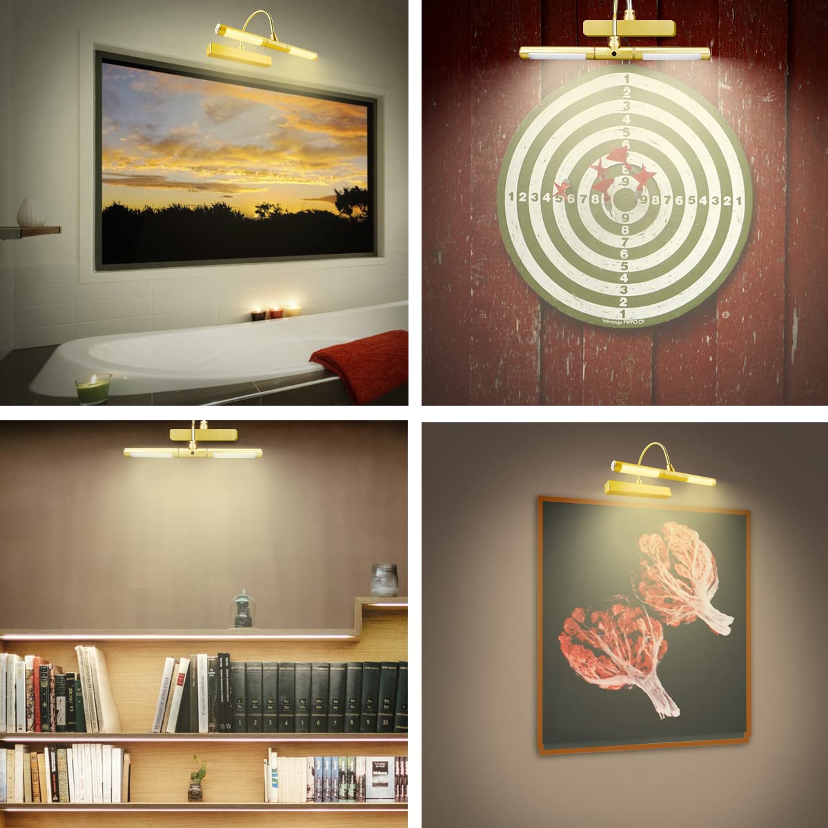 LUXSWAY Wireless Picture Light, Dimmable, Battery-Operated, 13 inch, Gold, Model DY601YW-gold, Remote Control