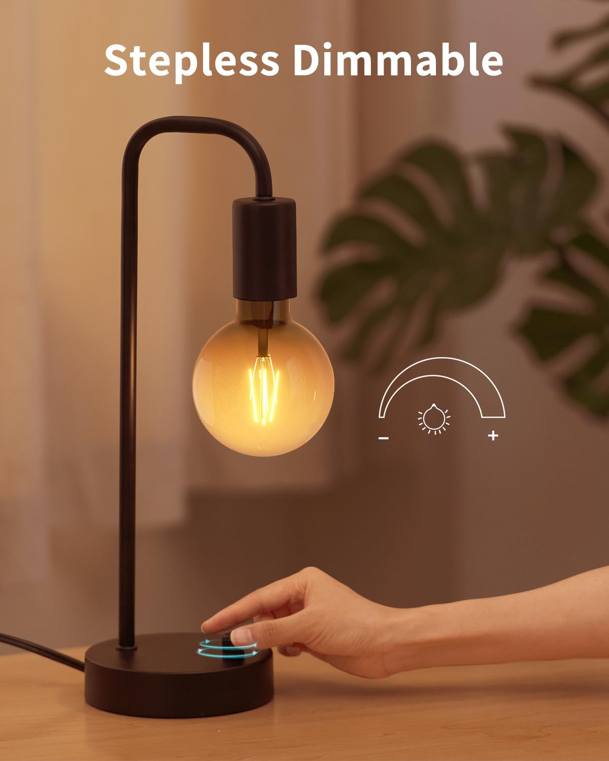 Onewish Industrial Table Lamp Set Of 2 With Usb C&A Charging Port, Stepless Dimmable Nightstand Bedside Lamps For Bedroom,Desk L